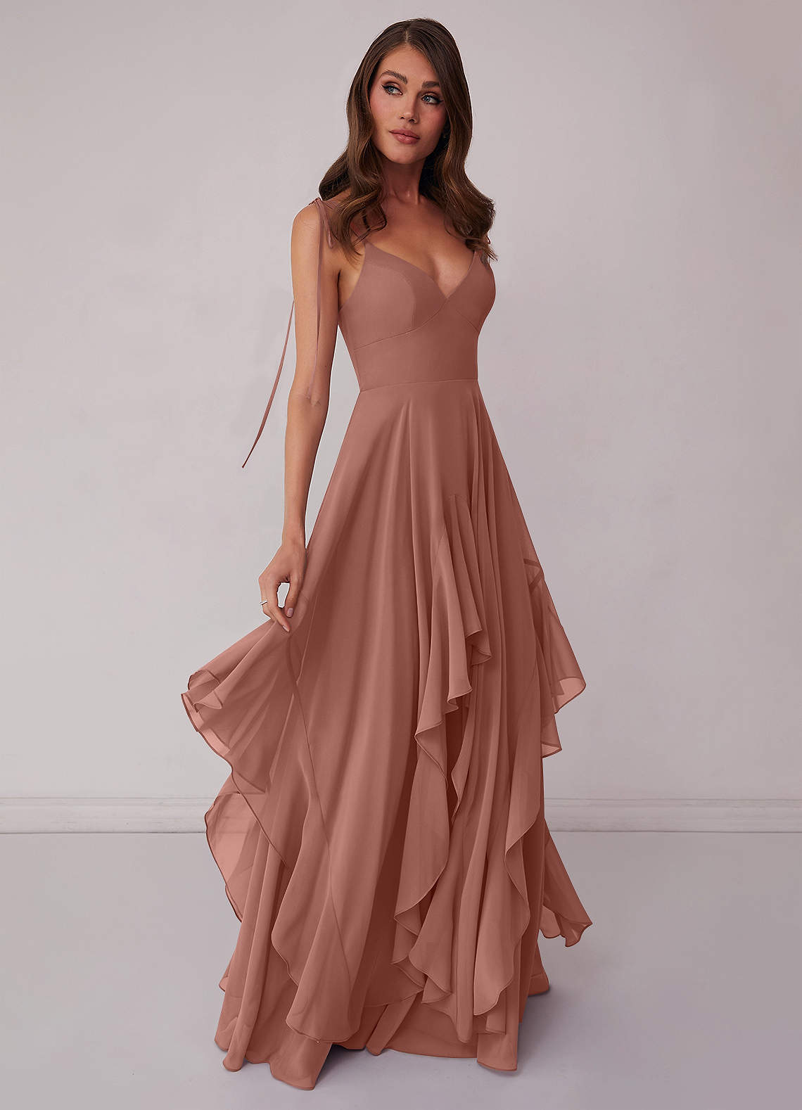 Barbie ♥ Azazie Bridesmaid Dresses V-neck Chiffon Tiered A-line Dress image1