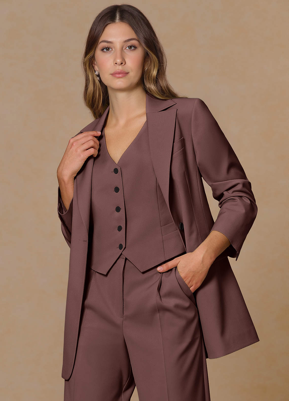 front Rowan Espresso Refined Weave Performance blazer