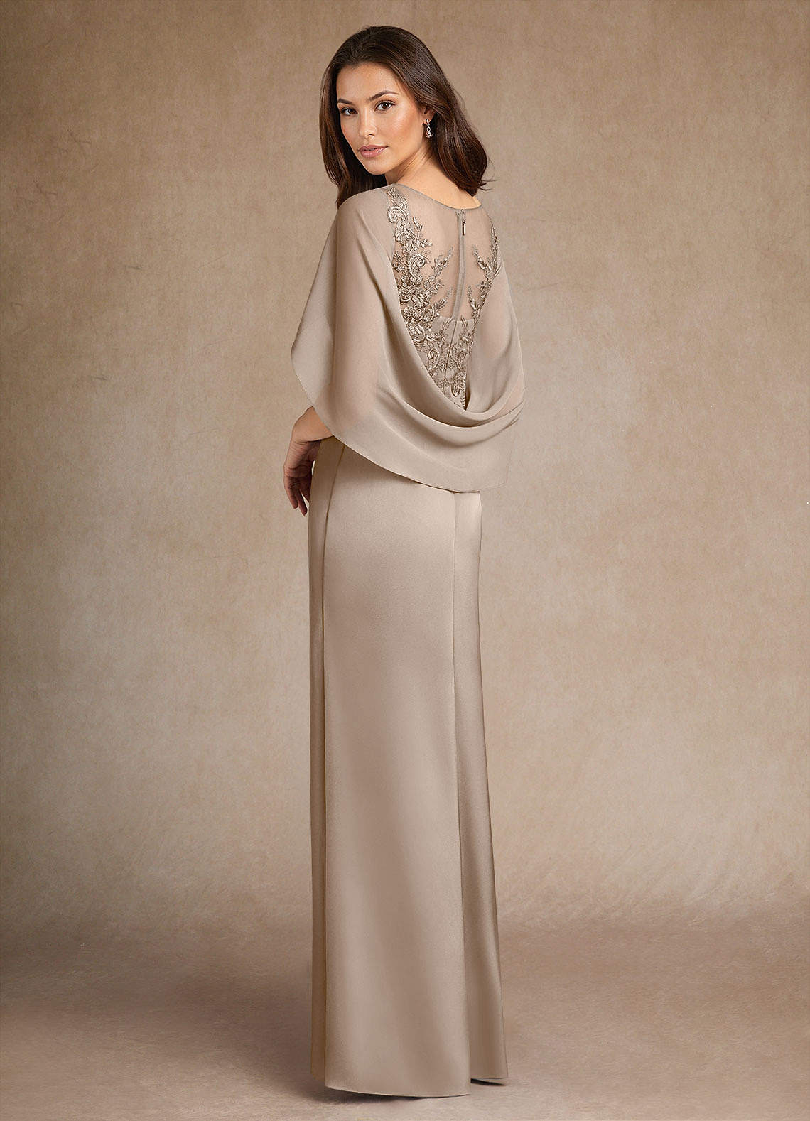 Azazie Hera Taupe A-Line Lace Stretch Satin Dress | Azazie DE