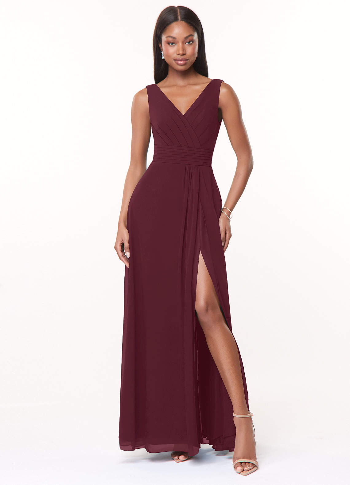 Azazie Karina Bridesmaid Dresses Cabernet A-Line Pleated Chiffon Dress image1