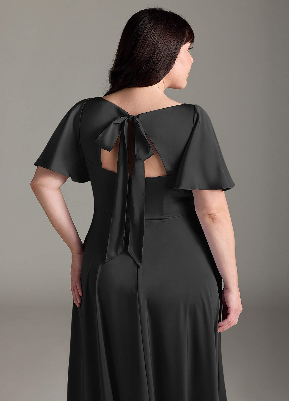 Azazie Kimber Bridesmaid Dresses Black A-Line Ruched Stretch Satin Dress image11