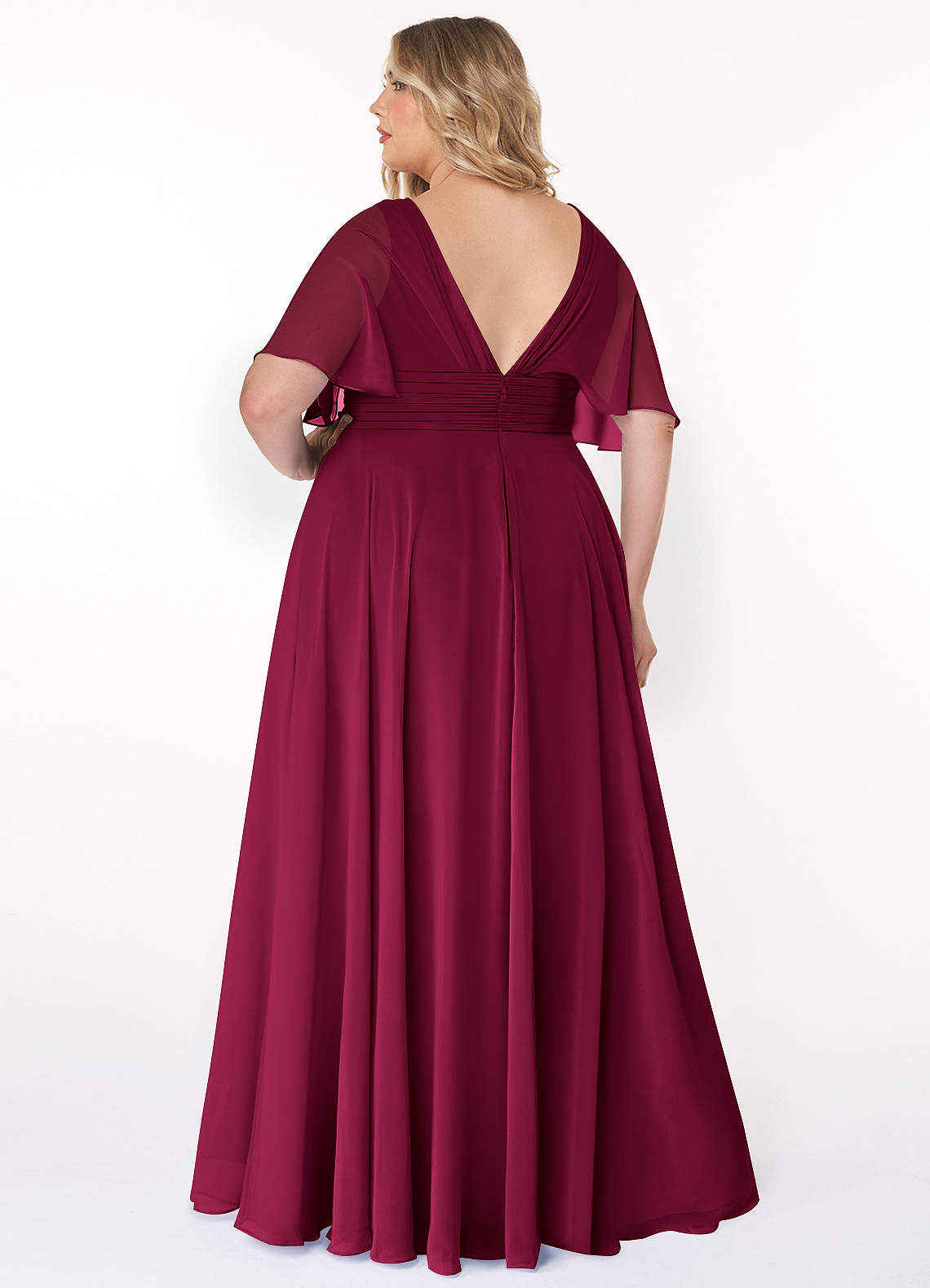 Azazie Pamela Bridesmaid Dresses Burgundy A-Line V-Neck Pleated Chiffon Dress image6