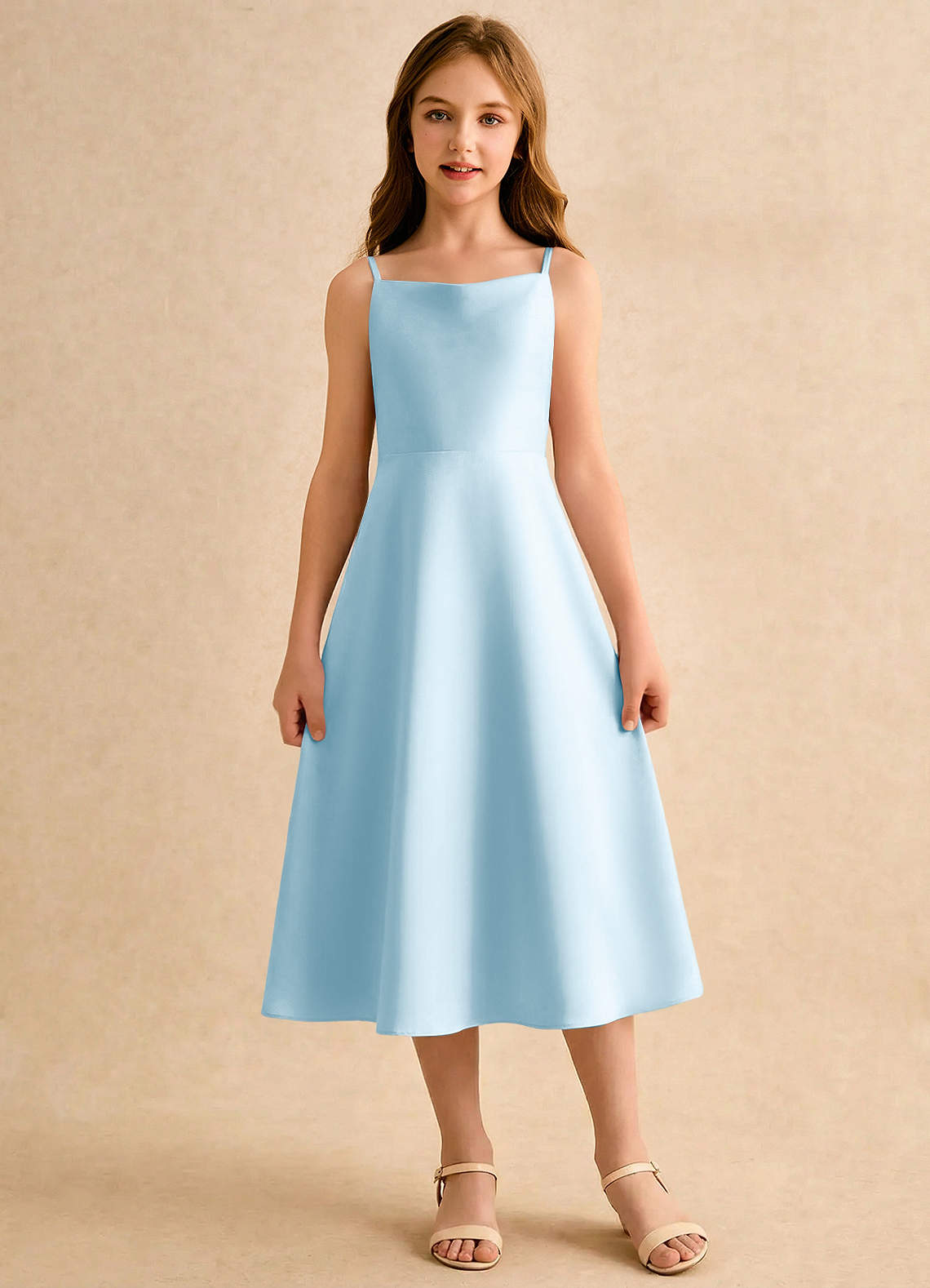 Azazie Jaella Girls Formal Sukienki dla dziewczynek sypiących kwiaty Linia A Pofałdowany Matowy satynowy Długość herbaty Sukienka image2