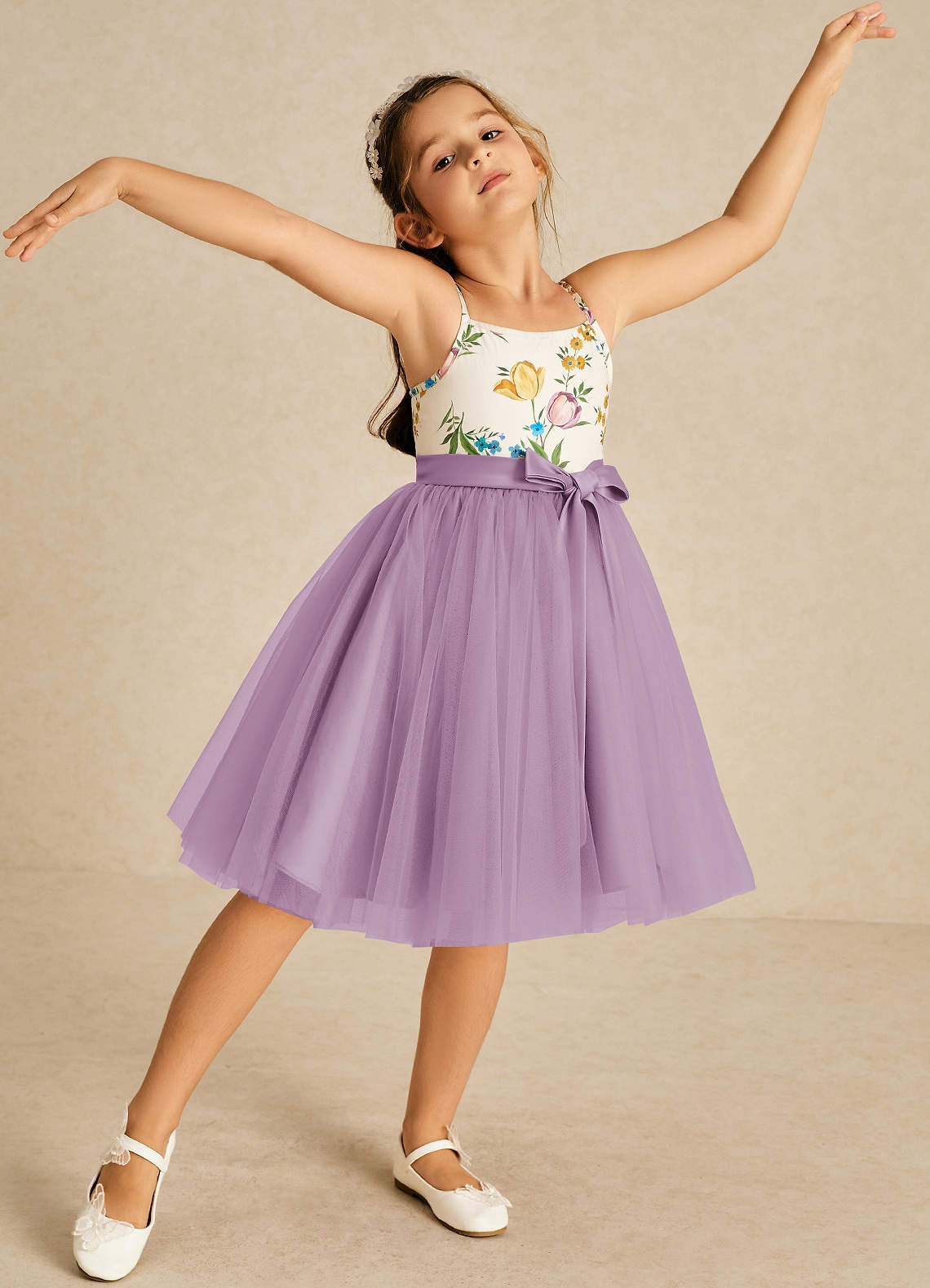 Azazie Jollie Flower Girl Dresses Wisteria A-Line Spaghetti Strap Tulle Dress image1