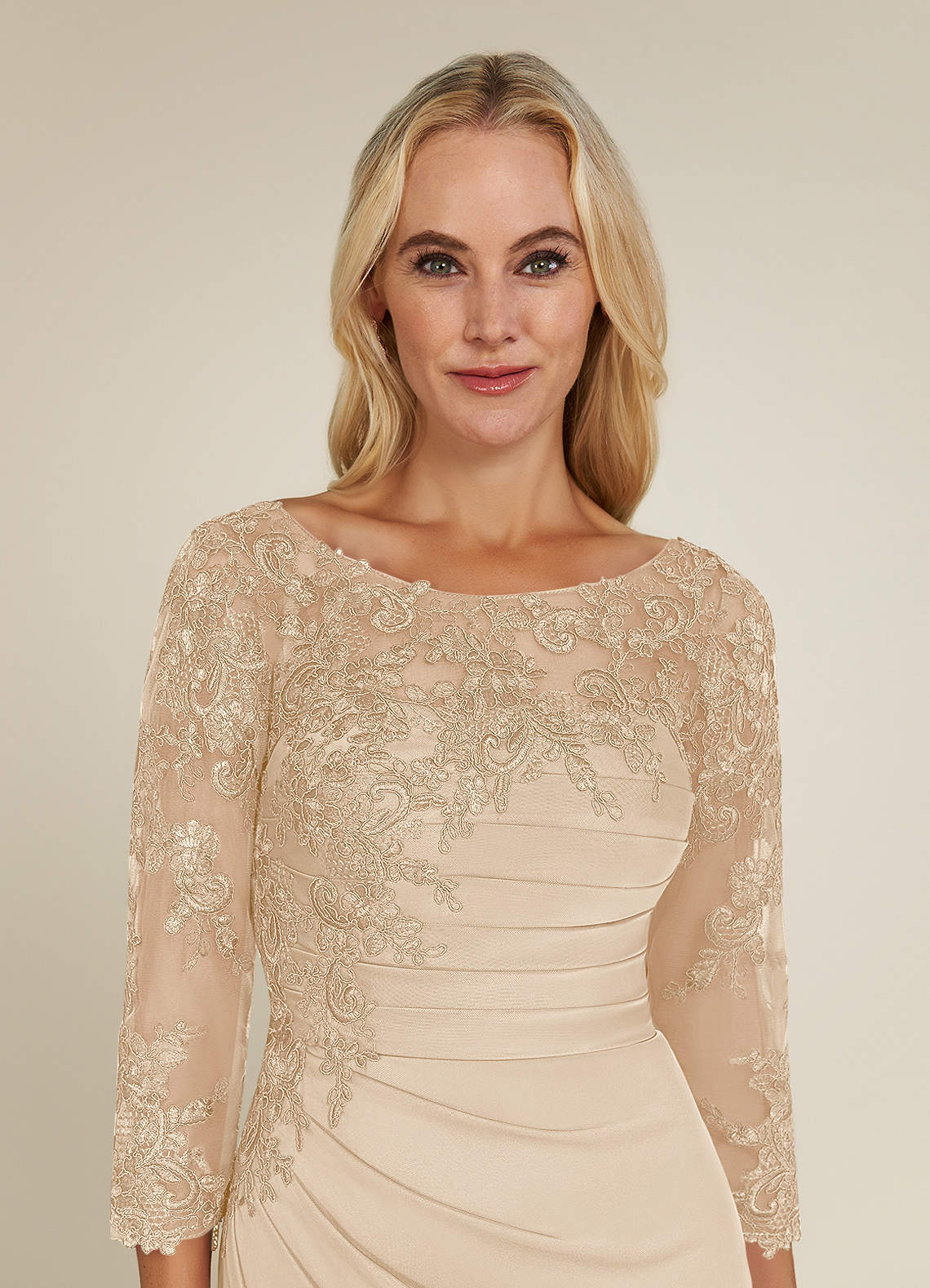 Azazie Alisondra Champagne Sheath Scoop Lace Lace Dress | Azazie