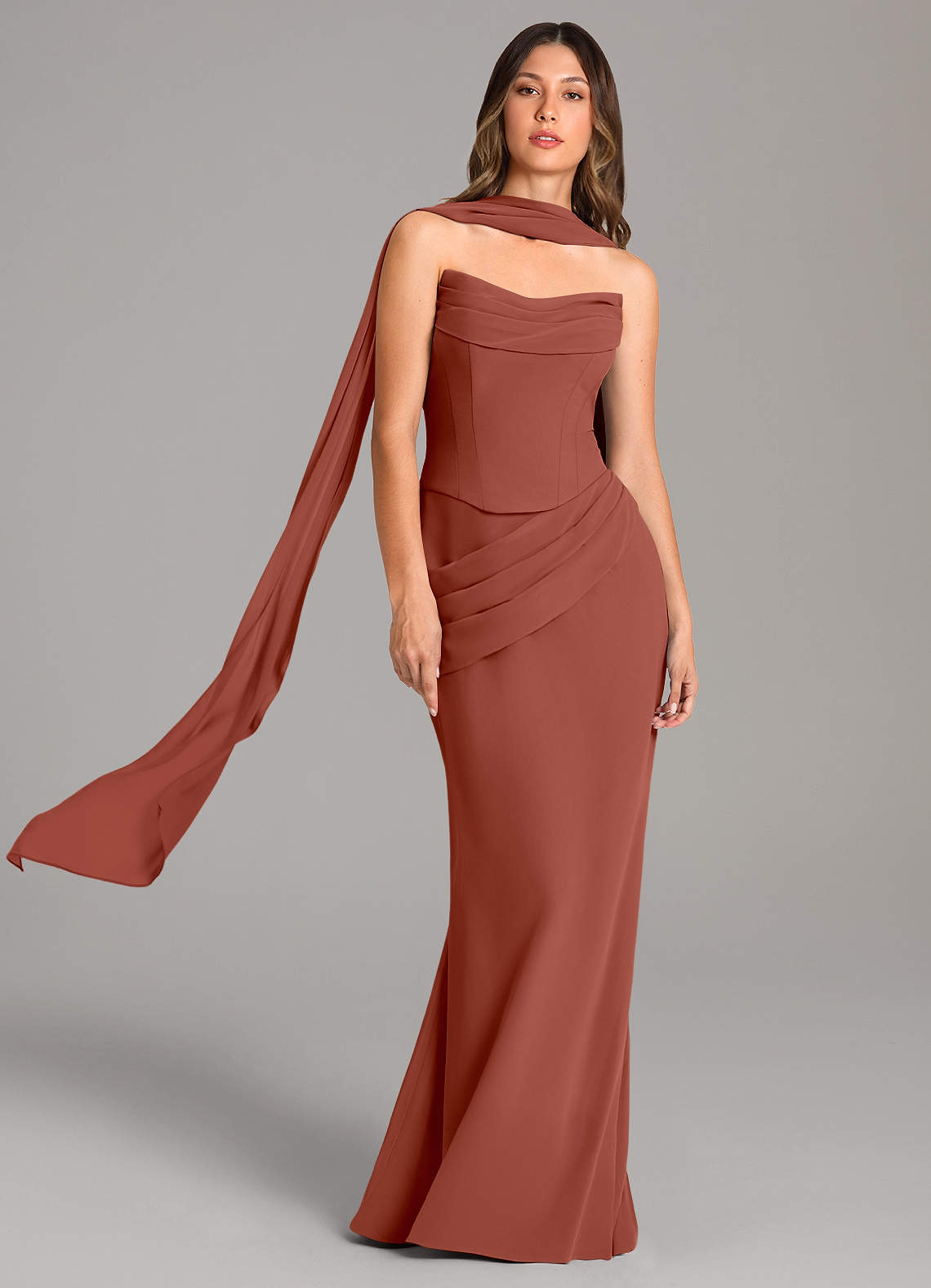 Azazie Sorrel Bridesmaid Dresses Auburn Mermaid Corset Chiffon Dress image1