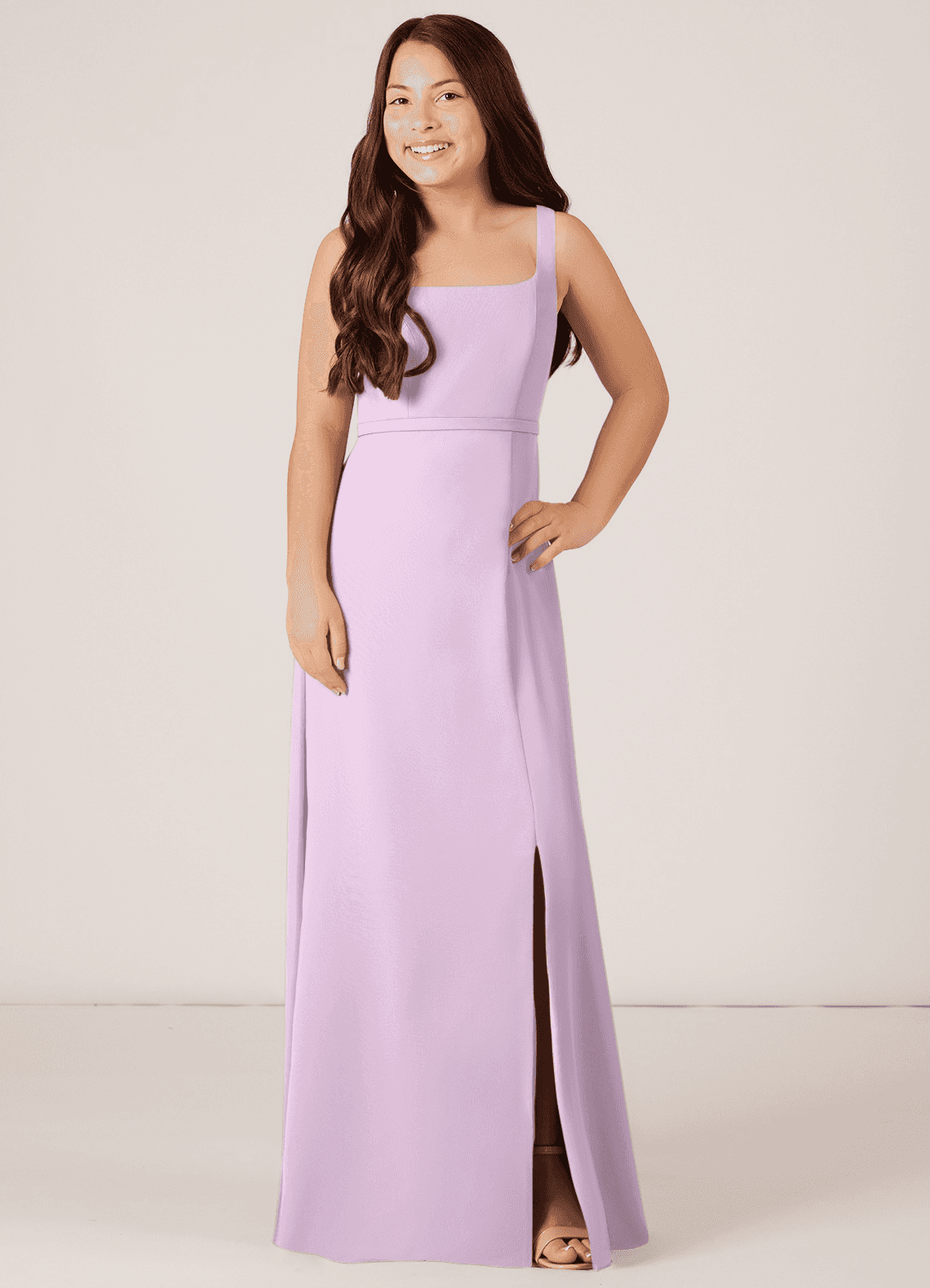 Azazie Renee Junior Frosted Lilac A-Line Side Slit Chiffon Dress image1