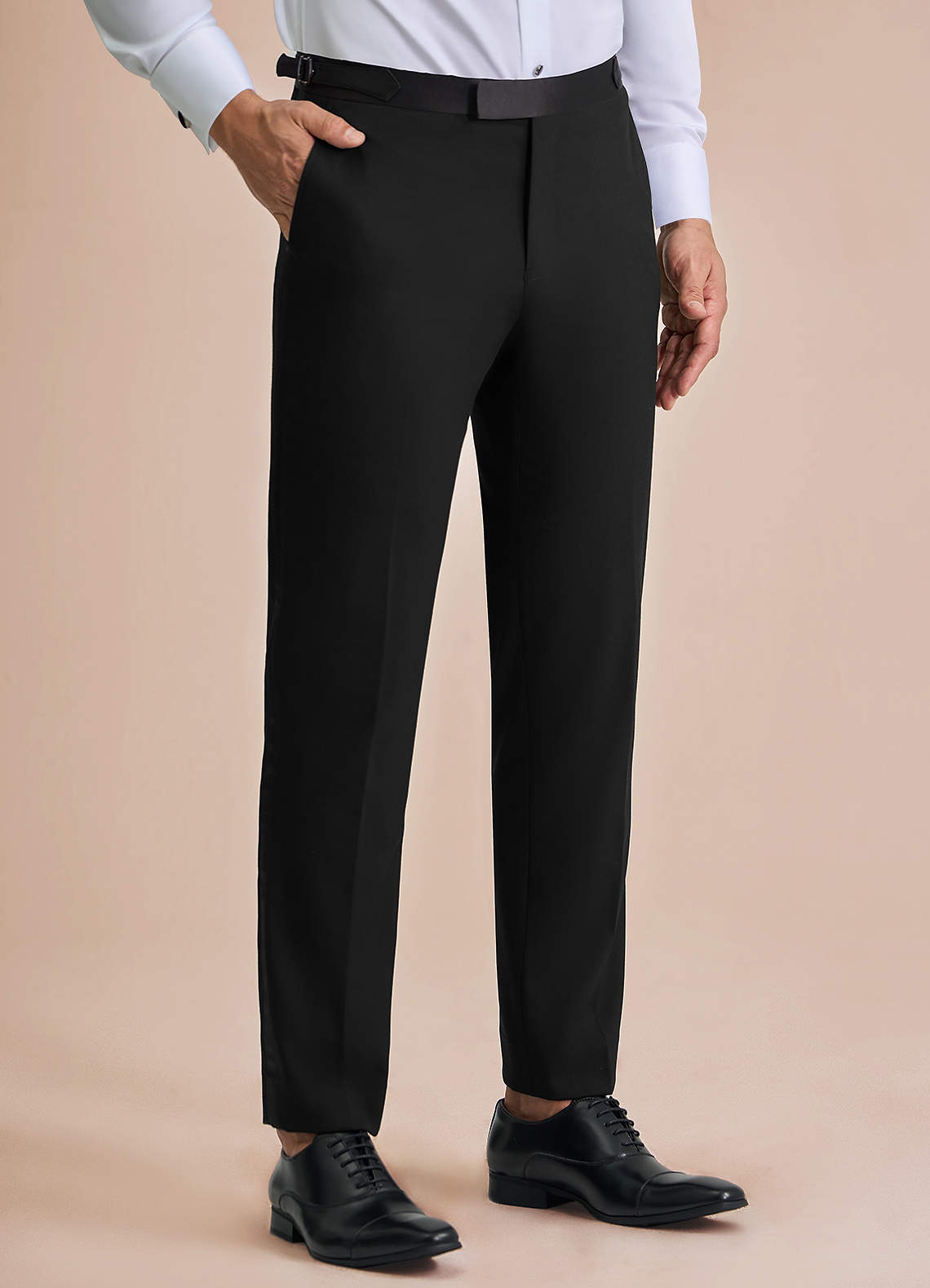 front Classic Black Peak Lapel Tuxedo Pants