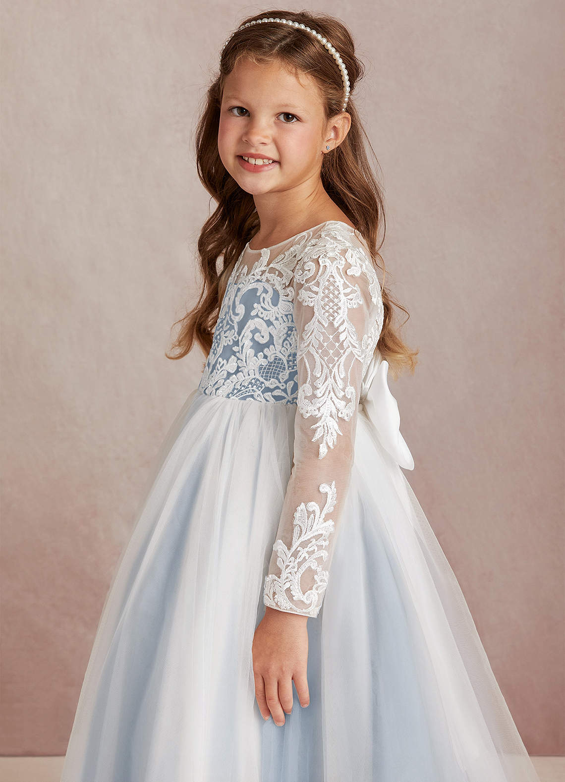 Azazie Elodie Robe Demoiselle D'honneur Fillette Robe Princesse en Dentelle Ivoire Bleu Poudré image5