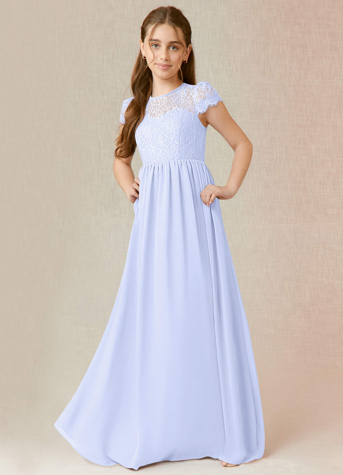 Azazie Delevingne Junior A-Linie Spitze Chiffon Kleid Lavendel image1