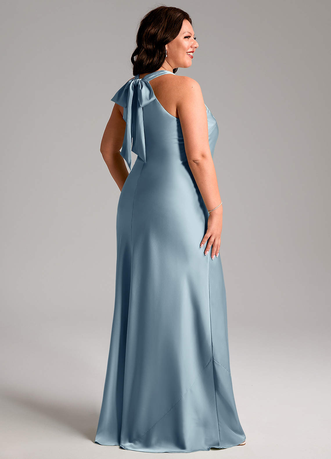 Azazie Doretta Bridesmaid Dresses Dusty Blue Mermaid Pleated Stretch Satin Dress image6