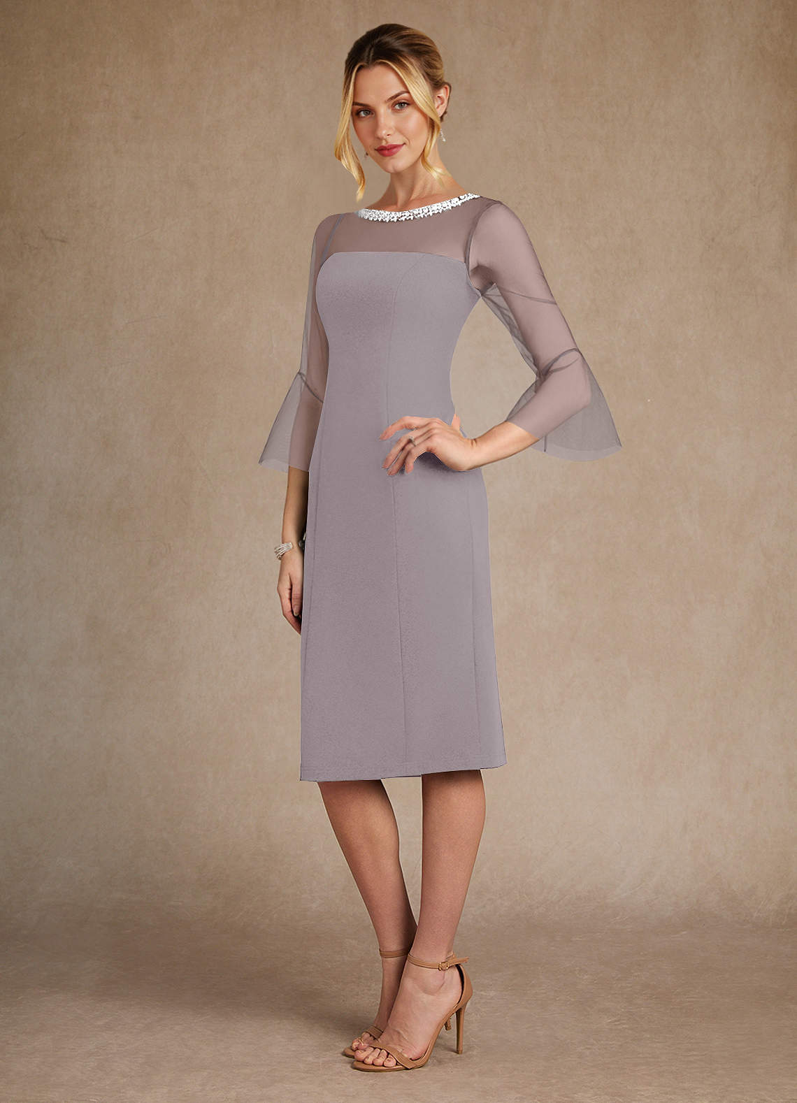 Azazie Bellevue Abiti per la Madre della Sposa Abito Tubino in Crepe Elasticizzato Perline Dusk image1