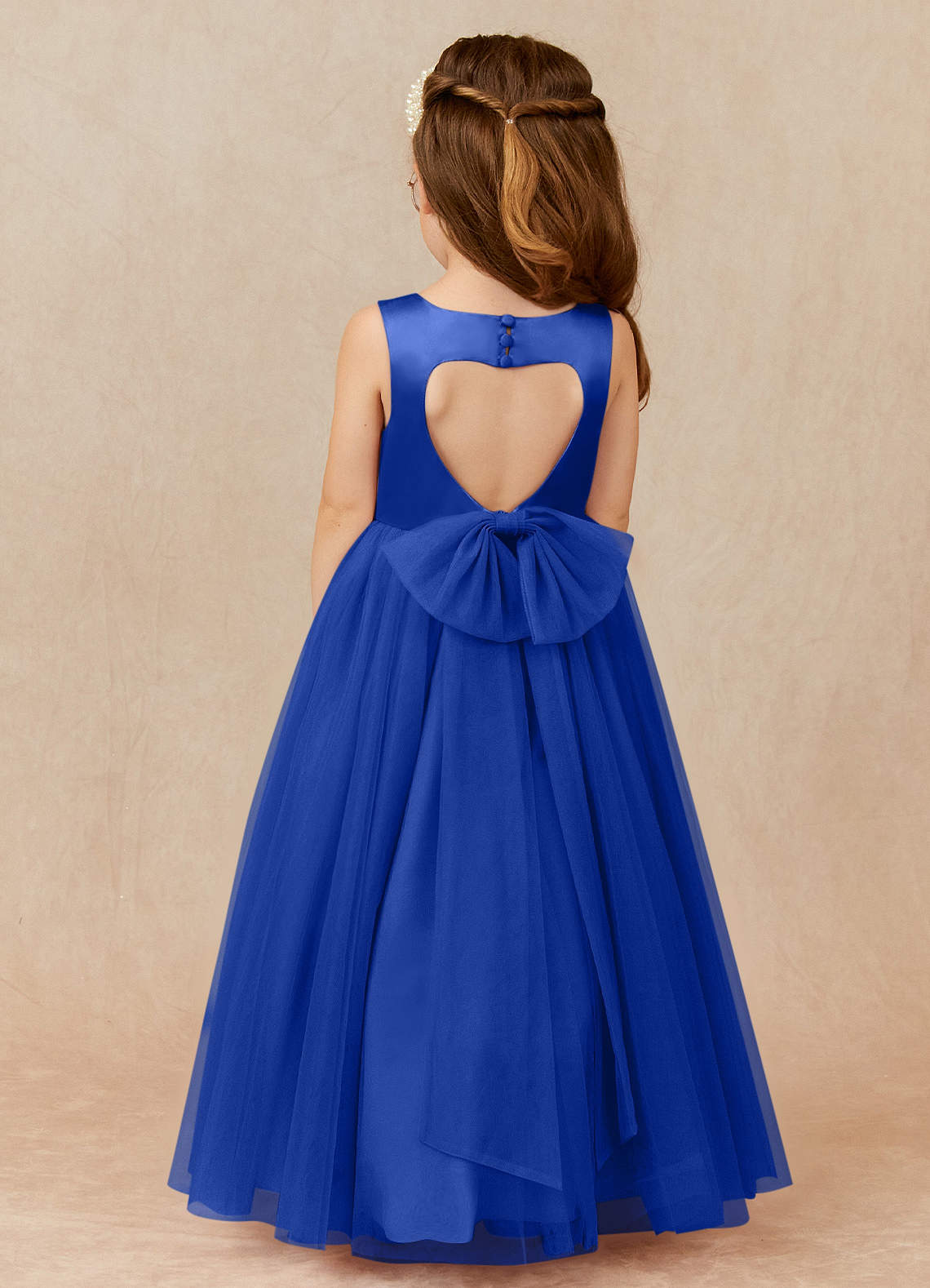 Azazie A-Line/Princess Scoop Neck Ankle-Length Tulle Flower Girl Dresses - Royal Blue