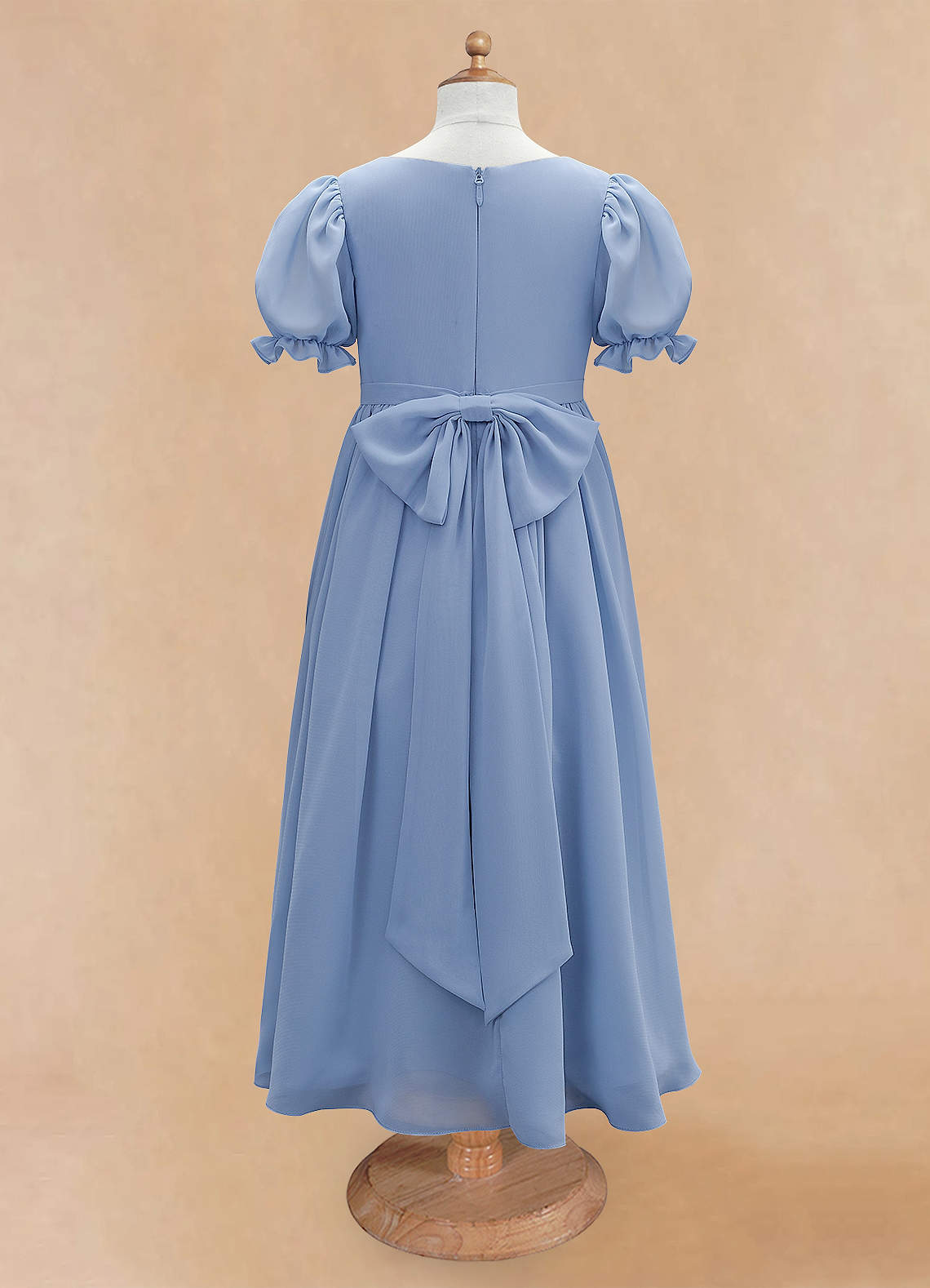 Azazie Joss Flower Girl Dresses Steel Blue A-Line with Sleeves Chiffon Dress image5