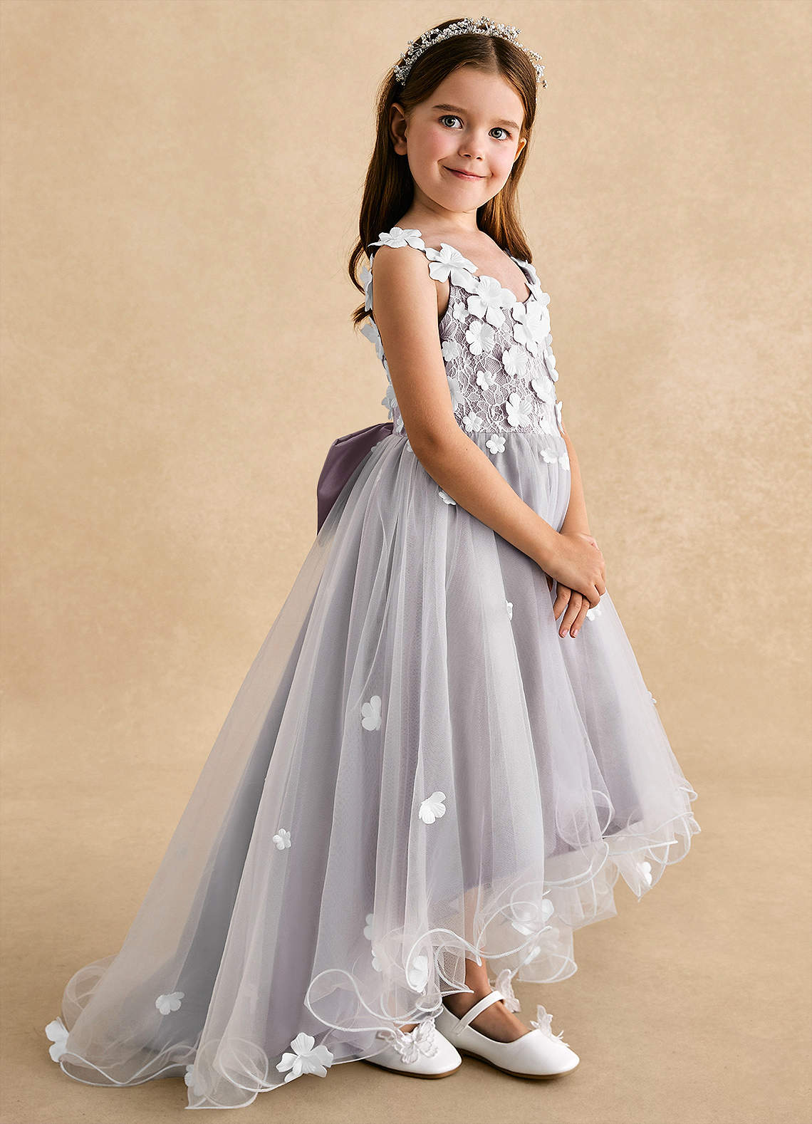Azazie Celia Flower Girl Dresses Dusk A-Line Lace Tulle Dress image2