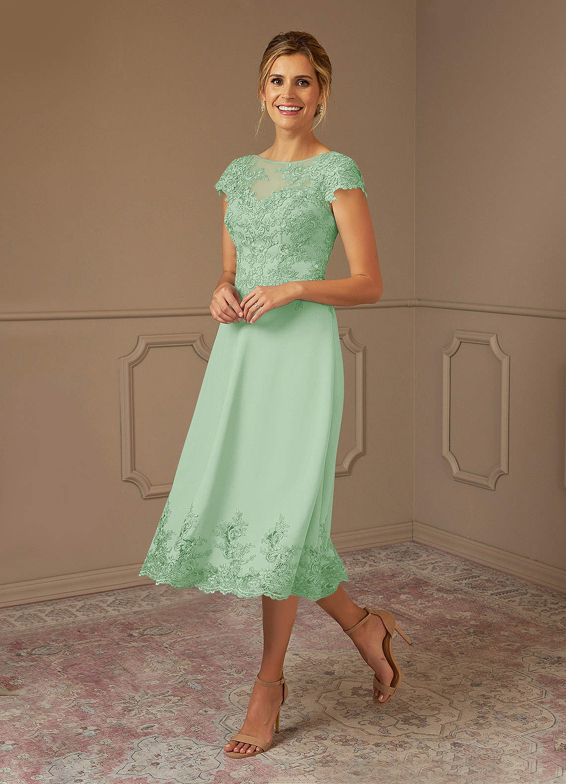Azazie Terrano Mother of the Bride Dresses Dusty Sage A-Line Scoop Lace Dress image1