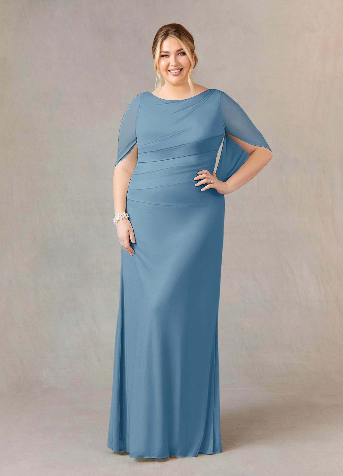 Azazie Belladonna Mother of the Bride Dresses Steel Blue Mermaid Scoop Pleated Mesh Dress image1