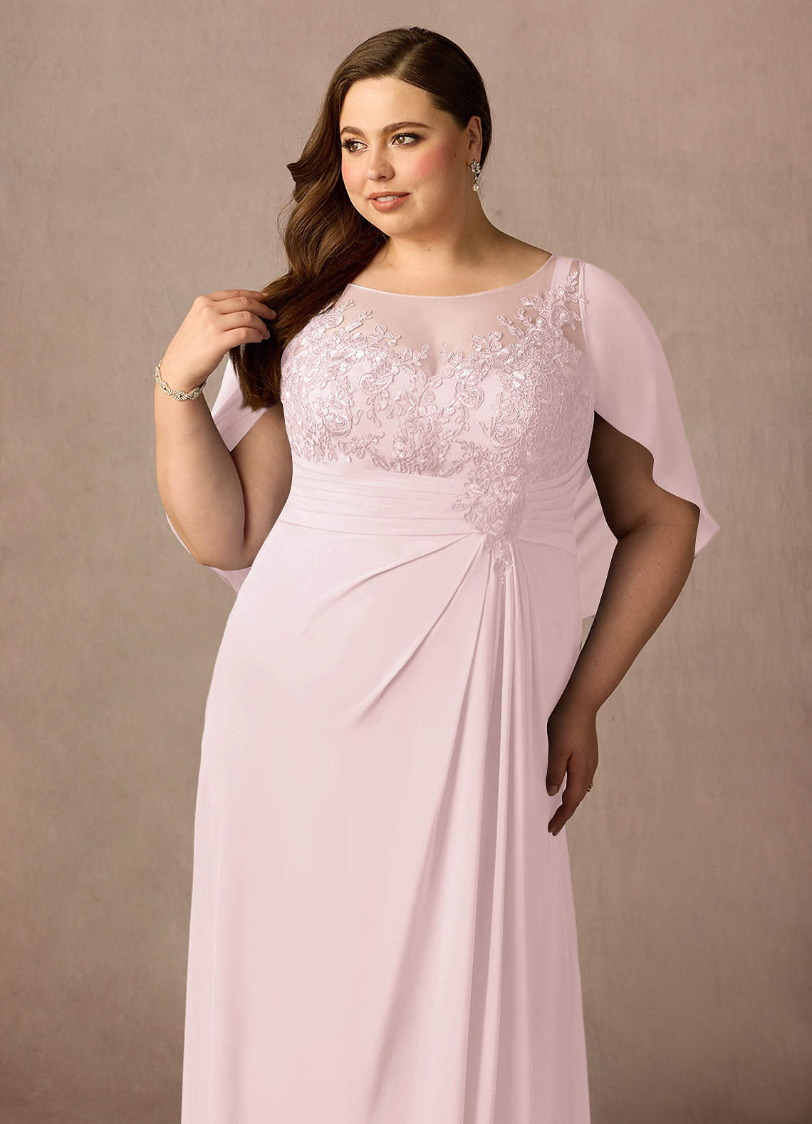 Azazie Hera Mother of the Bride Dresses Blushing Pink A-Line Lace Capelet Chiffon Dress image10