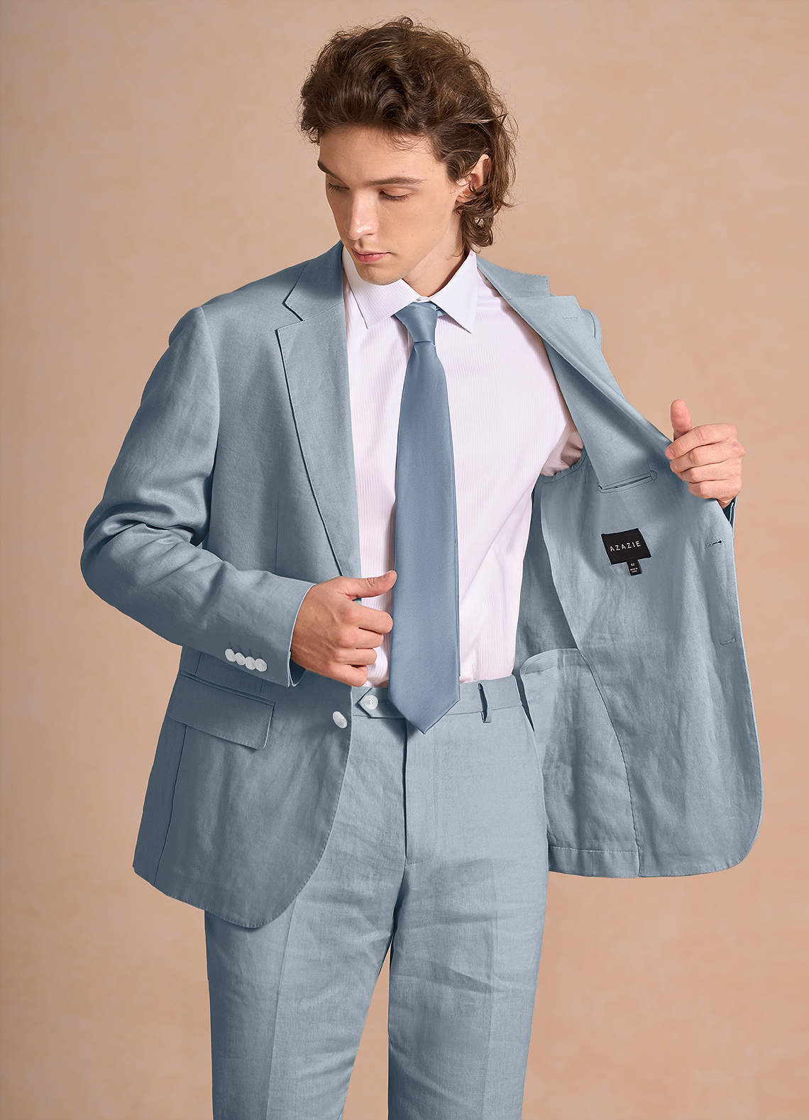 front Harrison Azul Polvoriento Traje 100% lino