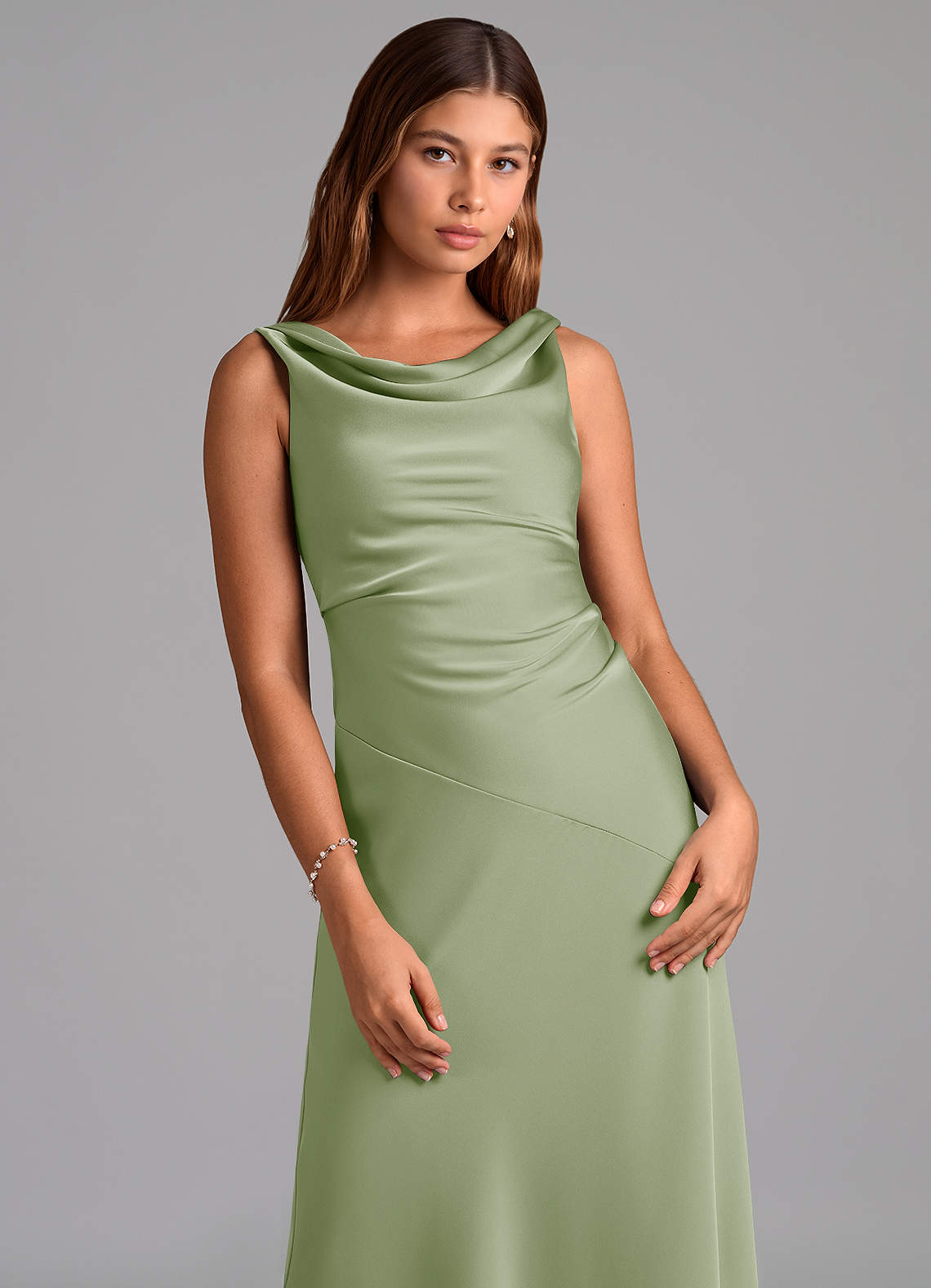 sage green cocktail dresses Green Embellished Satin Cap Sleeve Ball Gown main image 1
