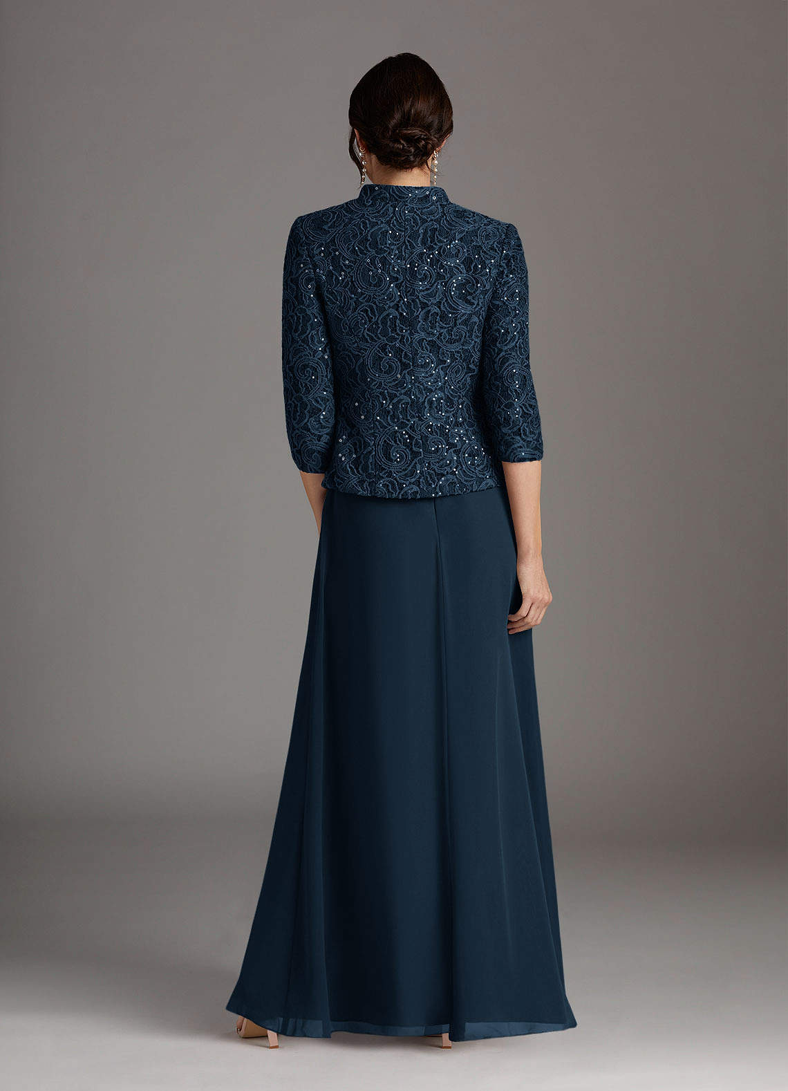 Azazie Cornelia Dark Navy Sheath Square Neckline Sequins Chiffon