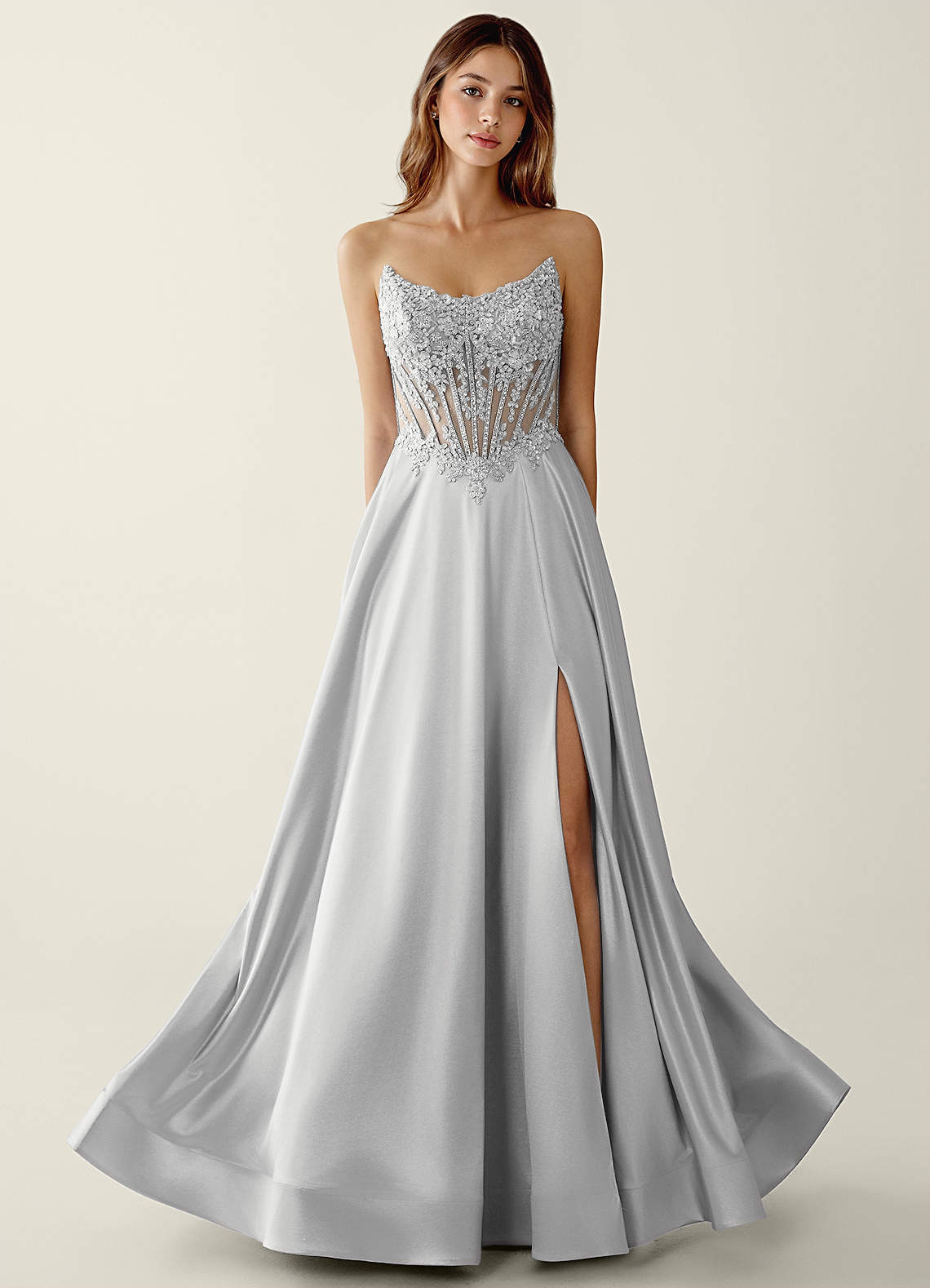 a line prom dress blue A-Line Long Beaded Prom Dress with Corset Burgundy / Large