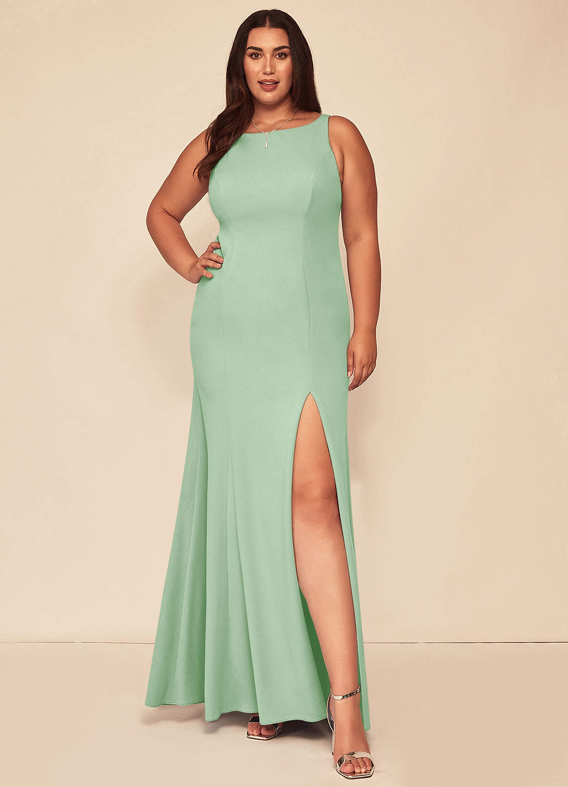 Azazie Rogue Final Sale Dusty Sage Mermaid Scoop Side Slit Stretch Crepe Dress image1