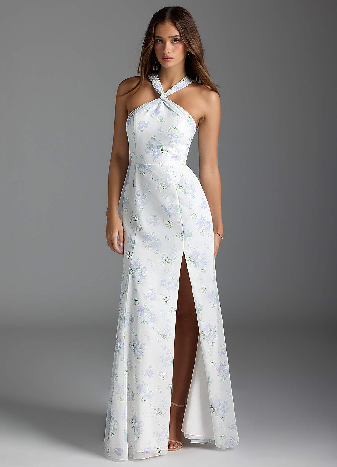 Azazie Rue Bridesmaid Dresses Blue Vintage Floral A-Line Halter Chiffon Dress image1