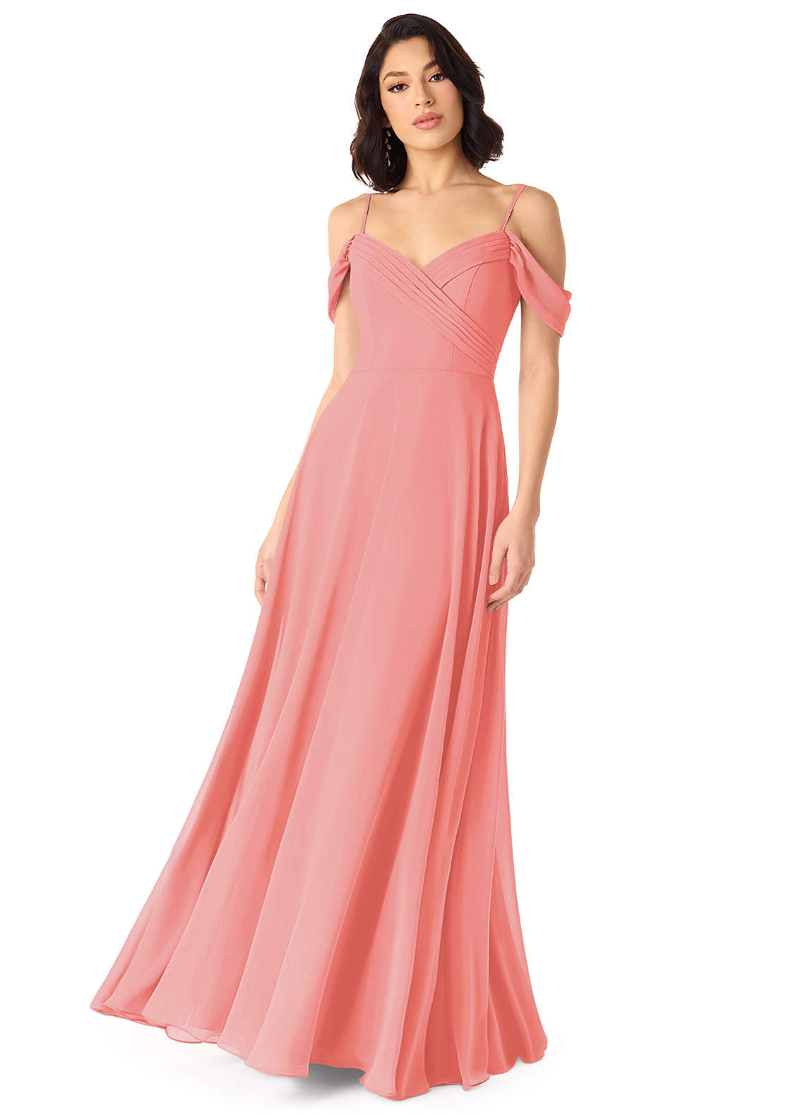 Azazie Tancie Bridesmaid Dresses Coral A-Line Off the Shoulder Chiffon Convertible Dress image1