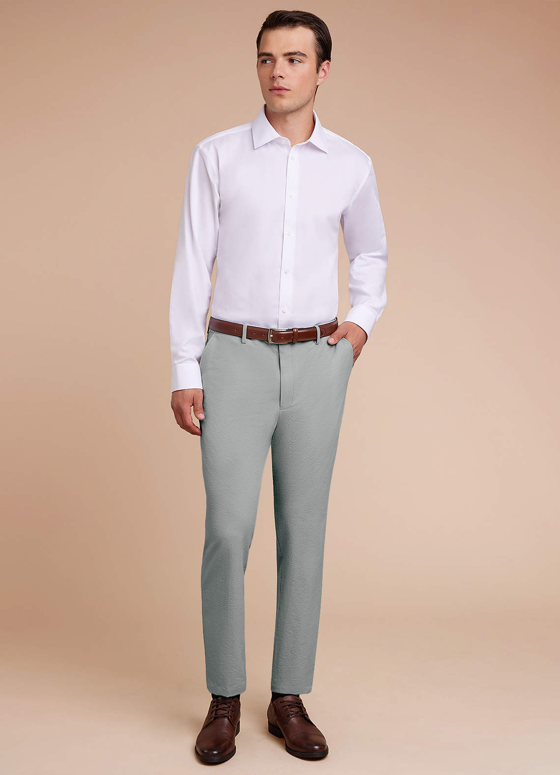 front Miles Light Grey Seersucker Dress Pants