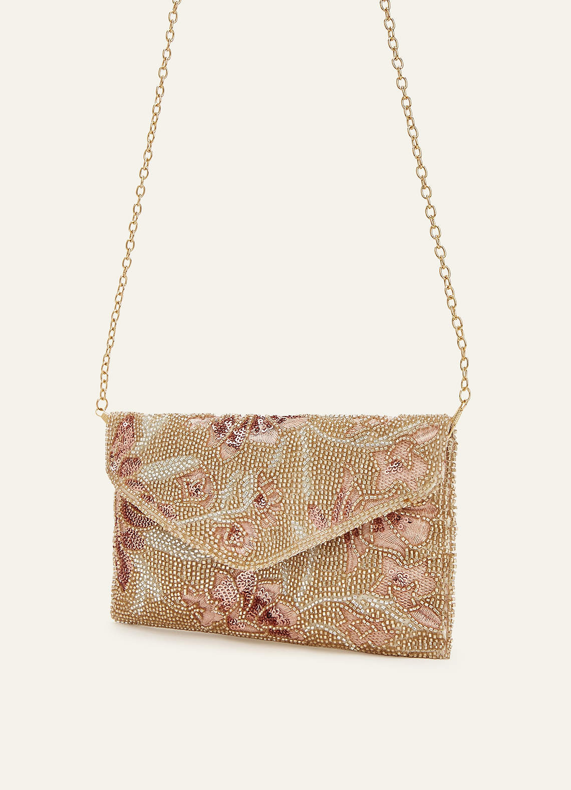 front Beaded Sequin Floral Envelope Clutch
