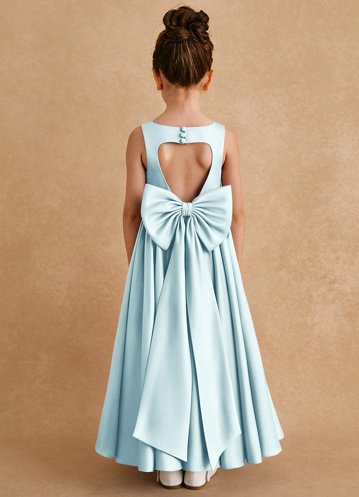 Azazie Bettie Blumenmädchenkleider A-Linie Schleifen Matte Satin Kleid Seegrün image1