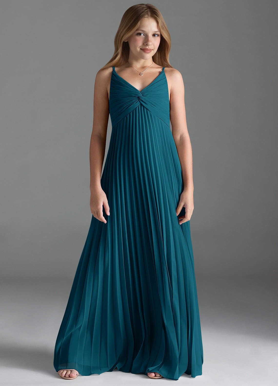 Azazie Raychelle Junior A-Linie Plissee Chiffon Kleid Tintenblau image1
