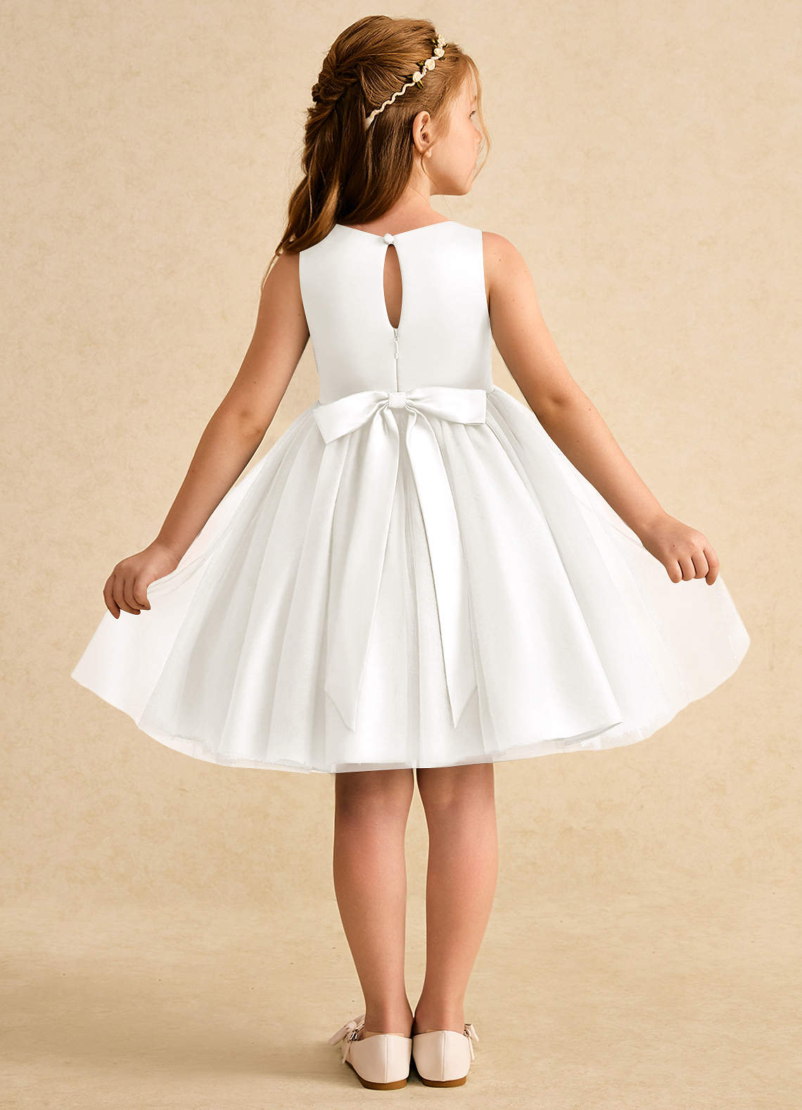 Azazie Prima Flower Girl Dresses Ivory A-Line Bow Tulle Dress image1