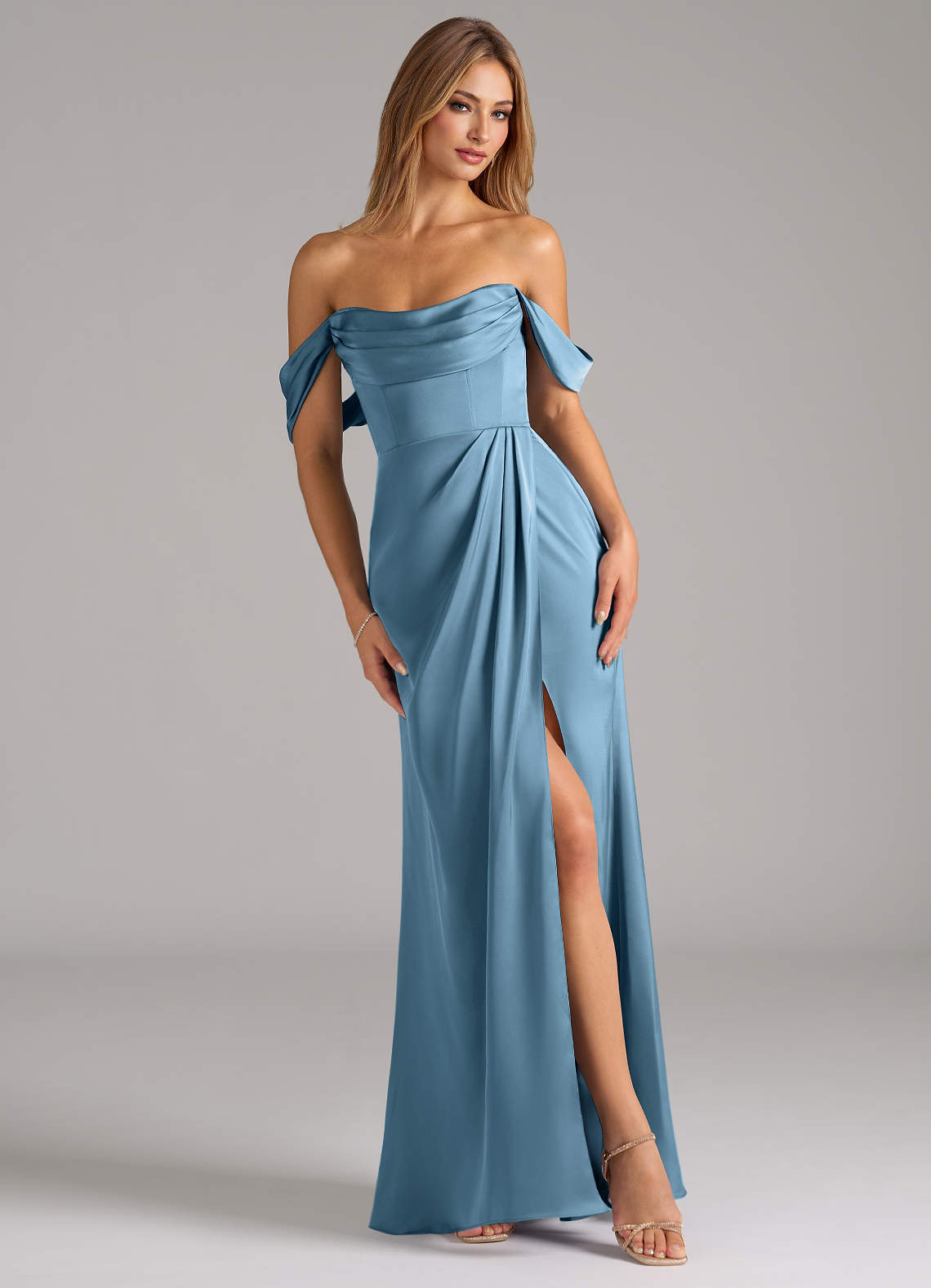 Azazie Mermaid Cowl Neck Floor-Length Stretch Satin Bridesmaid Dresses - Steel Blue Azazie Mermaid Cowl Neck Floor-Length Stretch Satin Bridesmaid Dresses - Steel Blue