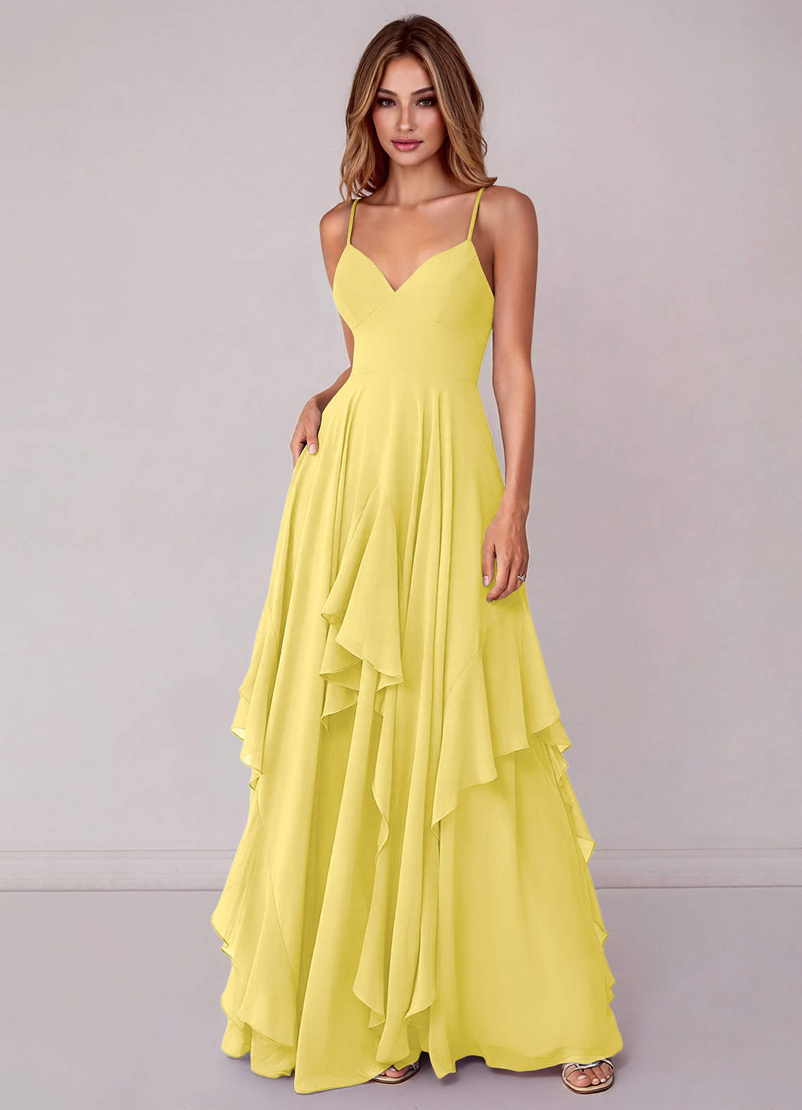 Azazie Zaina Canary Chiffon Bridesmaid Dresses