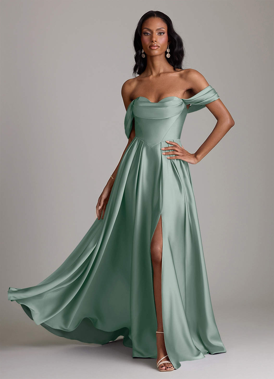 off the shoulder sage green dress Ball Gown Tulle Off The Shoulder Sage Green Quinceanera Dress Sage Green / 8
