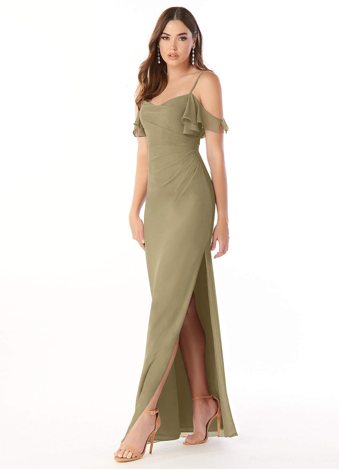 Azazie Emeralda Abiti da Damigella Abito Tubino in Chiffon a Spalla Scoperta Verde Muschio image1