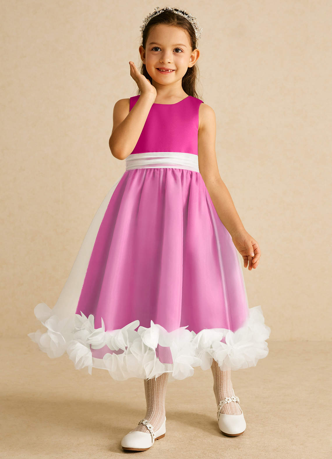 Azazie Stardust Blumenmädchenkleider A-Linie ärmellos Organza Kleid Fuchsia image4