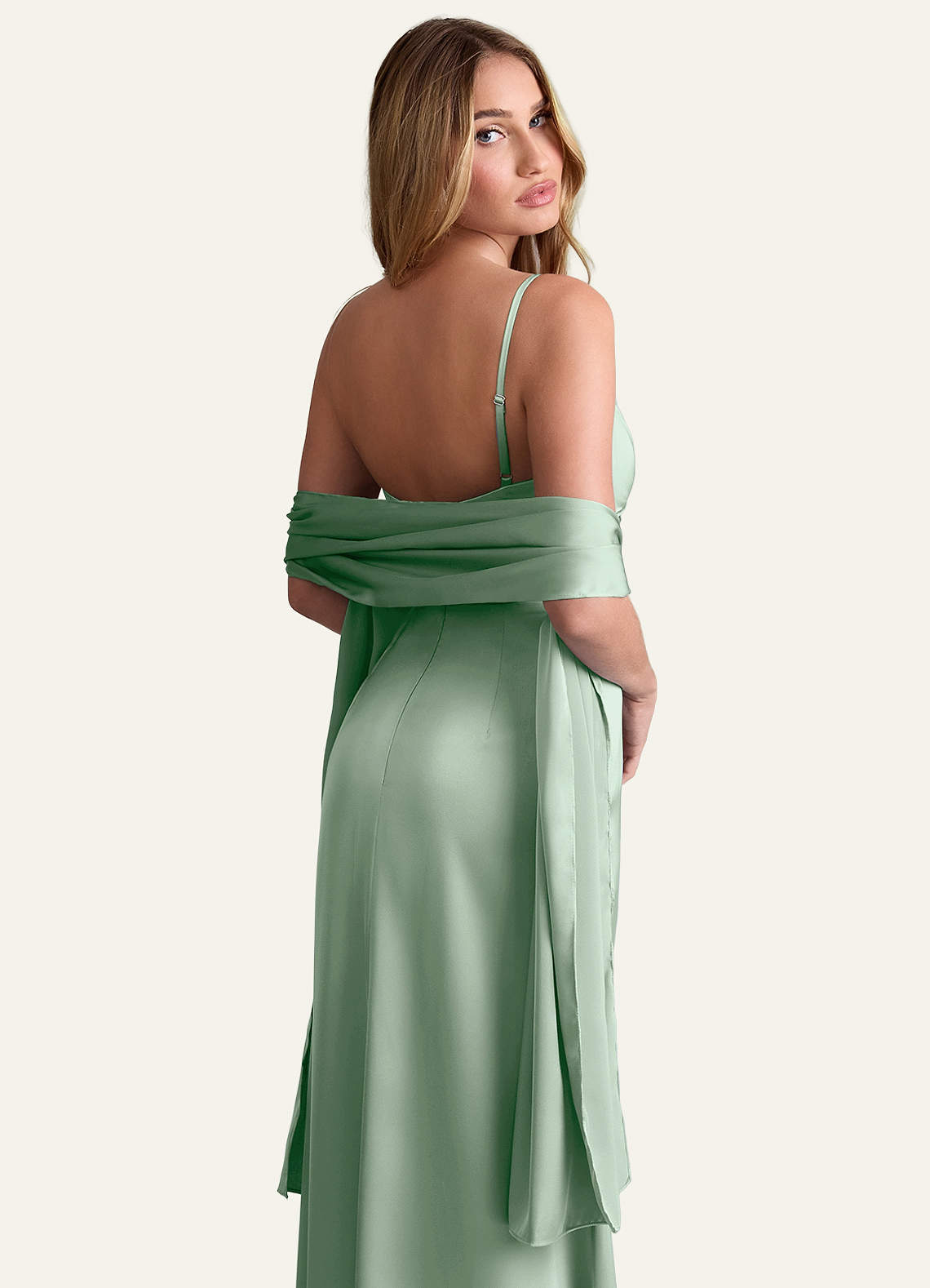 front Azazie Matching Color Ireland Stretch Satin Shawl