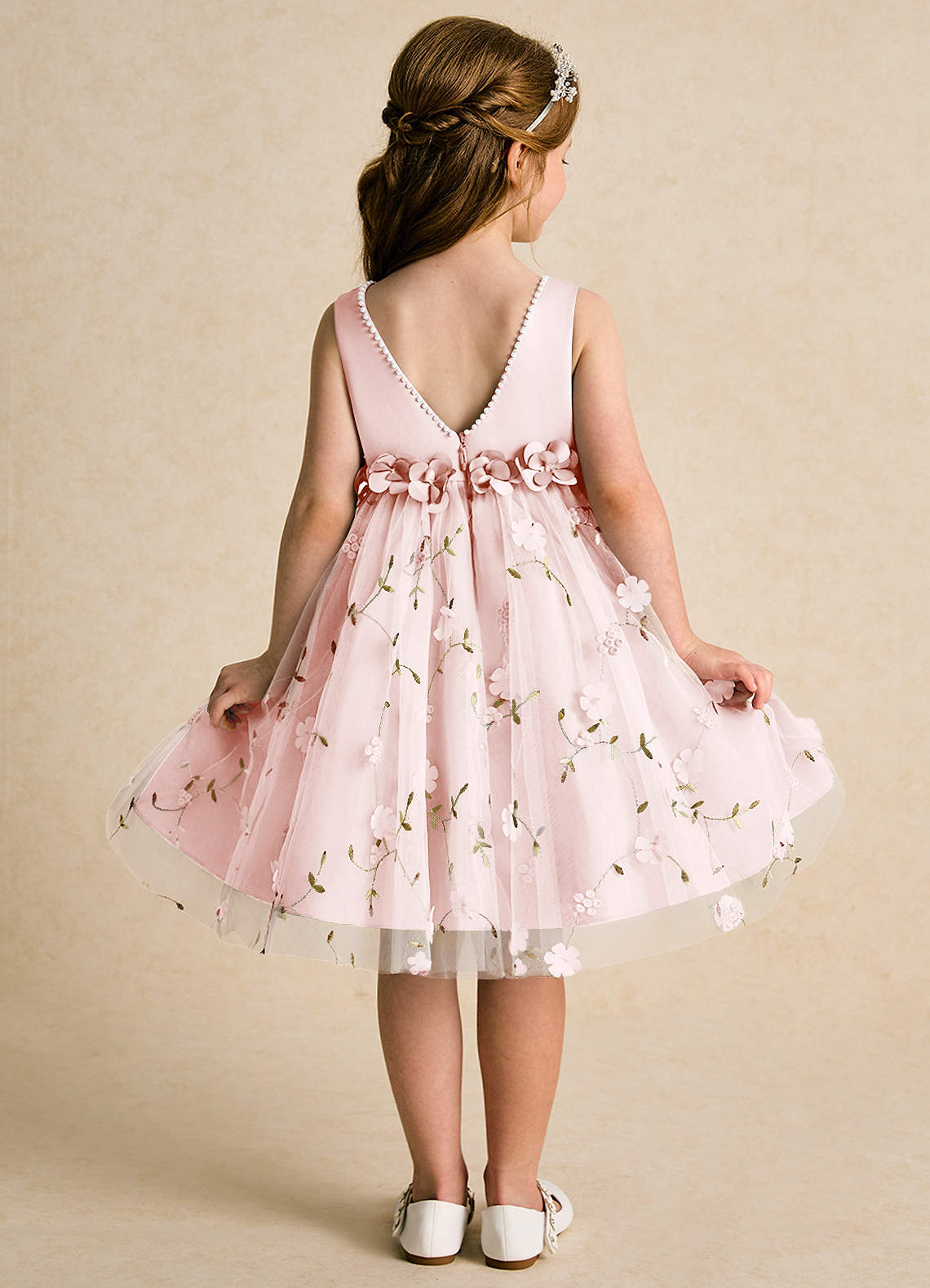 Azazie Starri Flower Girl Dresses Blushing Pink Ball-Gown Beaded Matte Satin Dress image5