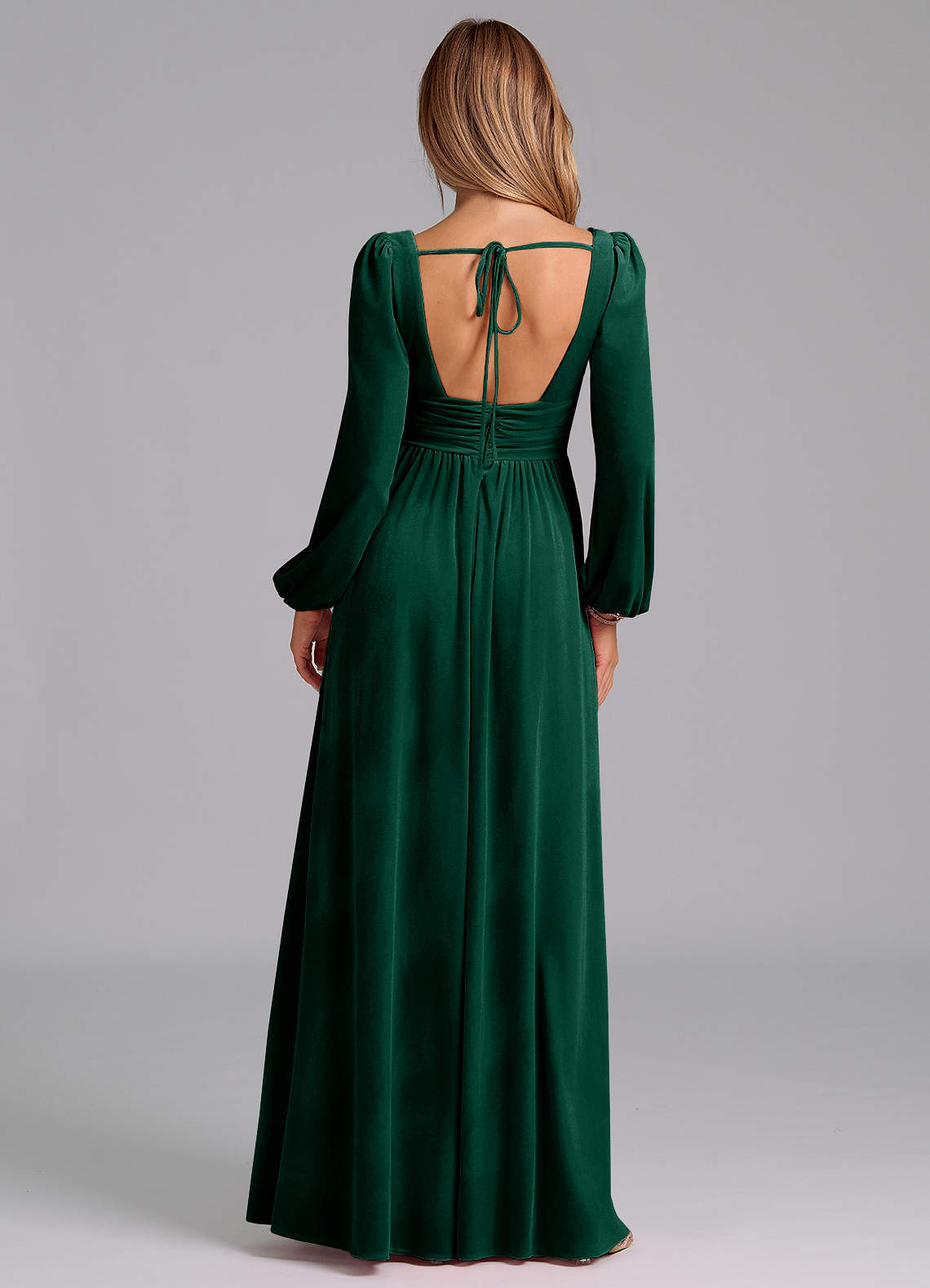 Azazie Norah Bridesmaid Dresses Emerald A-Line Long Sleeve Velvet Dress image5