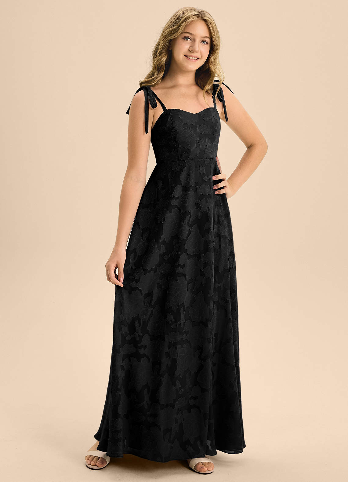 Azazie Rosey Junior Black A-Line Sweetheart Neckline Floral Burnout Dress image6