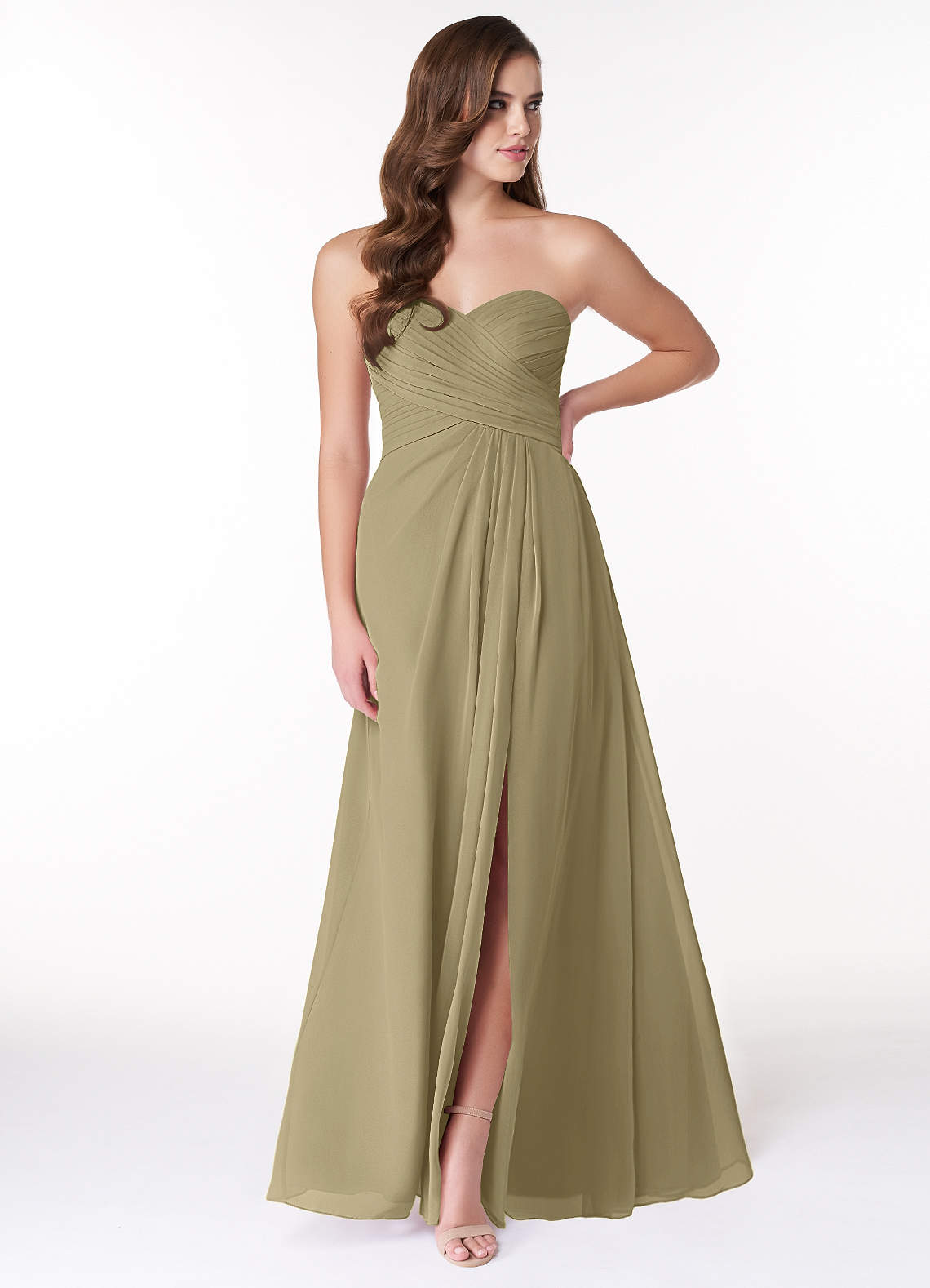 Azazie Arabella Allure Bridesmaid Dresses Moss Green A-Line Sweetheart Neckline Chiffon Convertible Dress image1