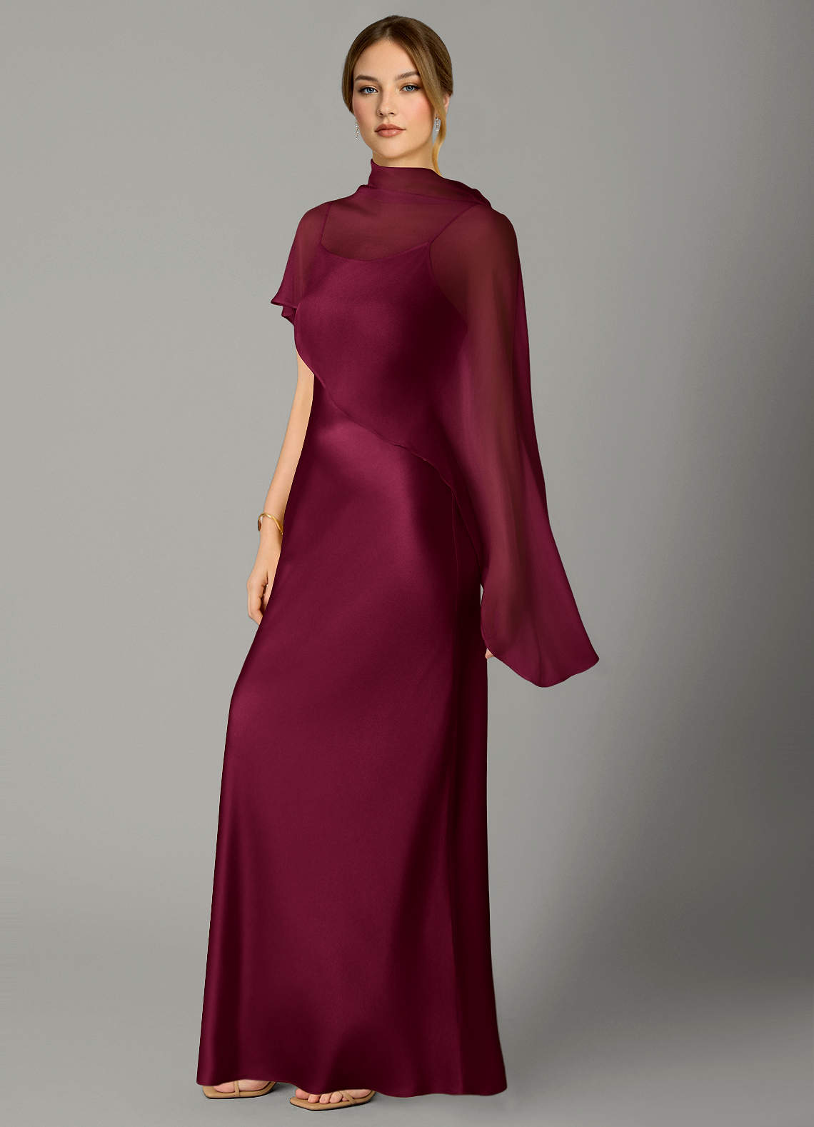 Azazie Jaleesa Bridesmaid Dresses Burgundy Sheath High Neck Stretch Satin Dress image3