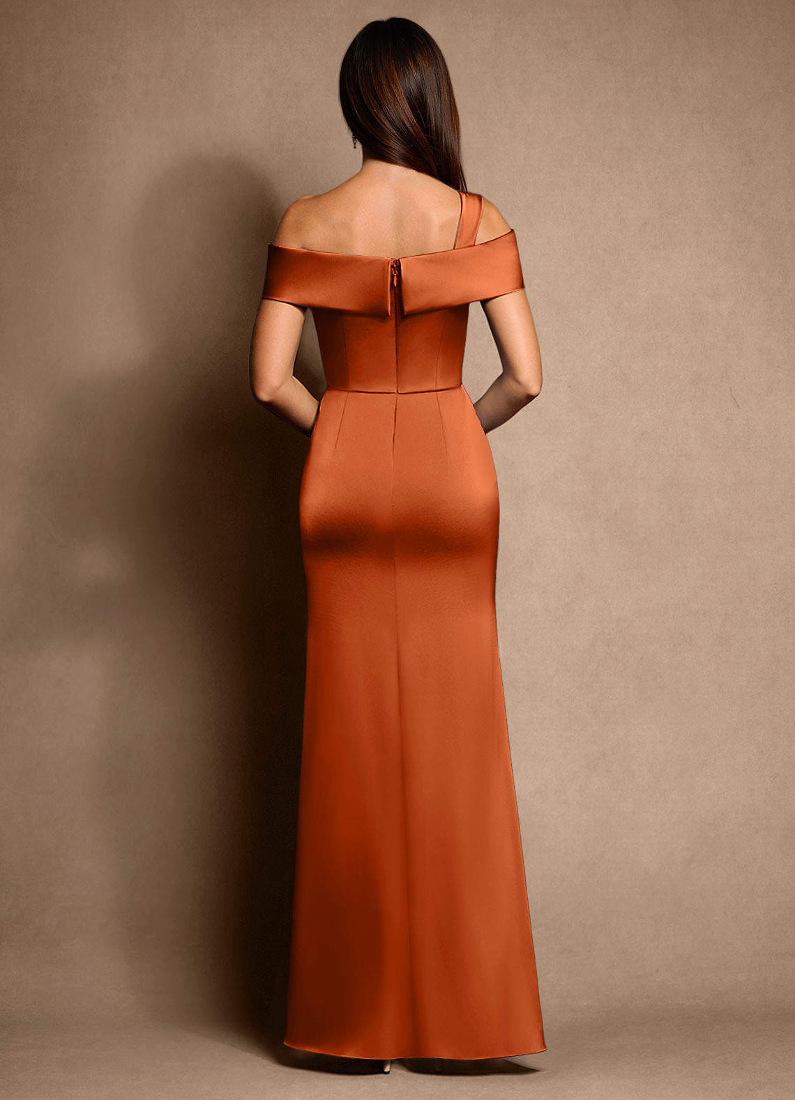 Azazie Altonia vestidos de madre de la novia Vestido de Naranja Quemada de Satén Elástico de Sirena con Vestidos sin tirantes image2