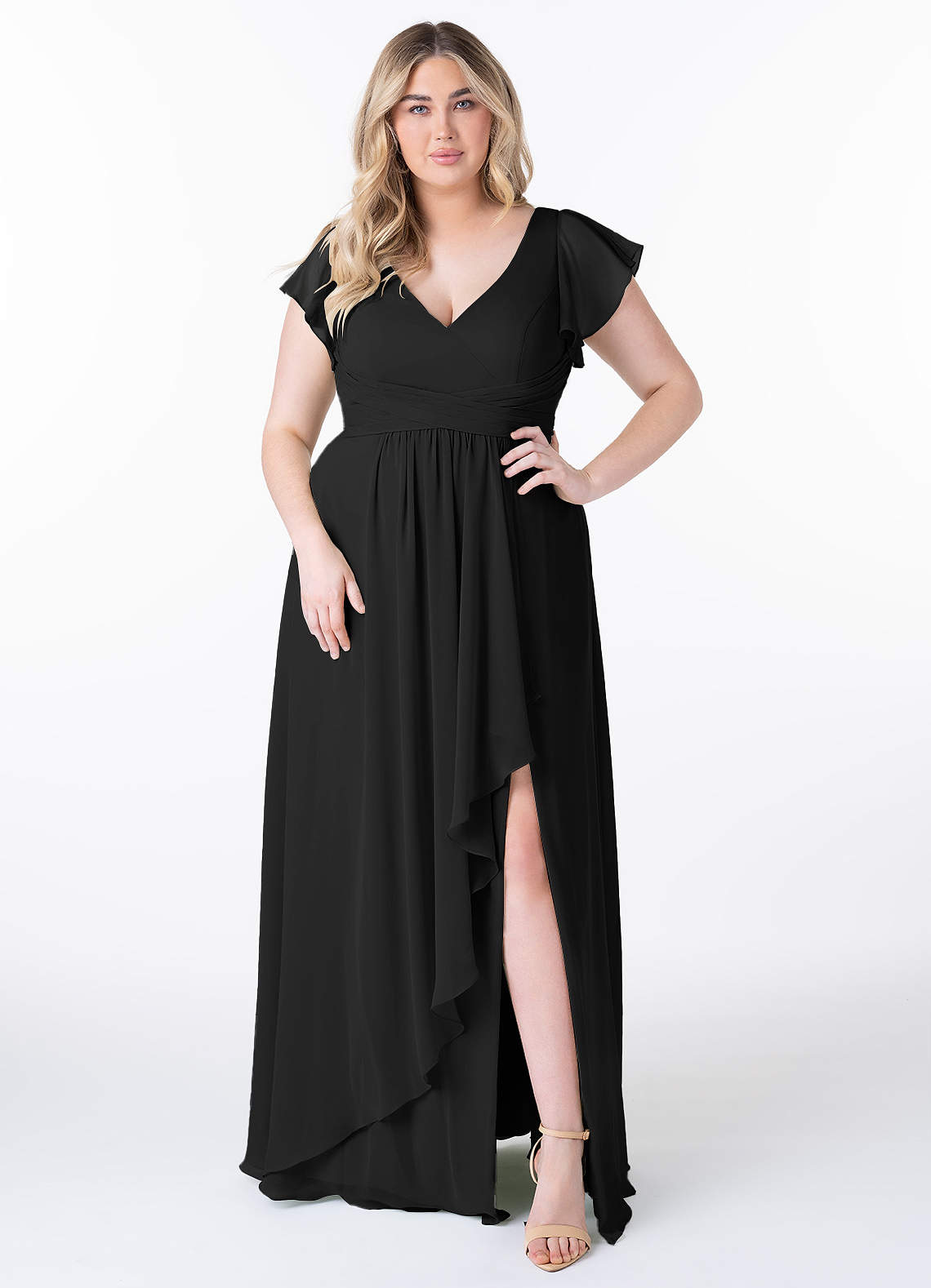 Azazie Omari Vestidos de madrinha de casamento Vestir Preto de Chiffon de Linha A image6