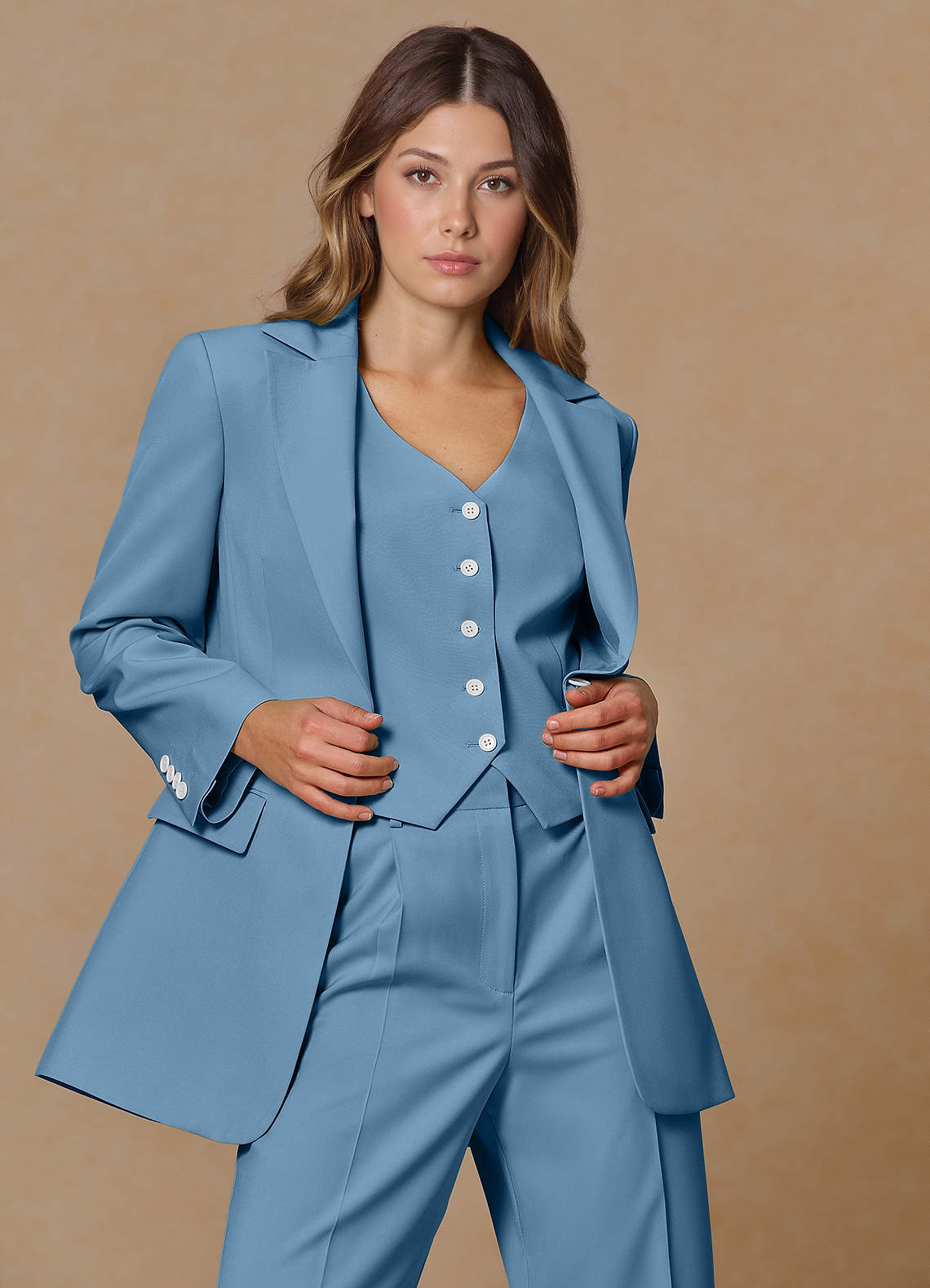 front Rowan Steel Blue Refined Weave Performance blazer