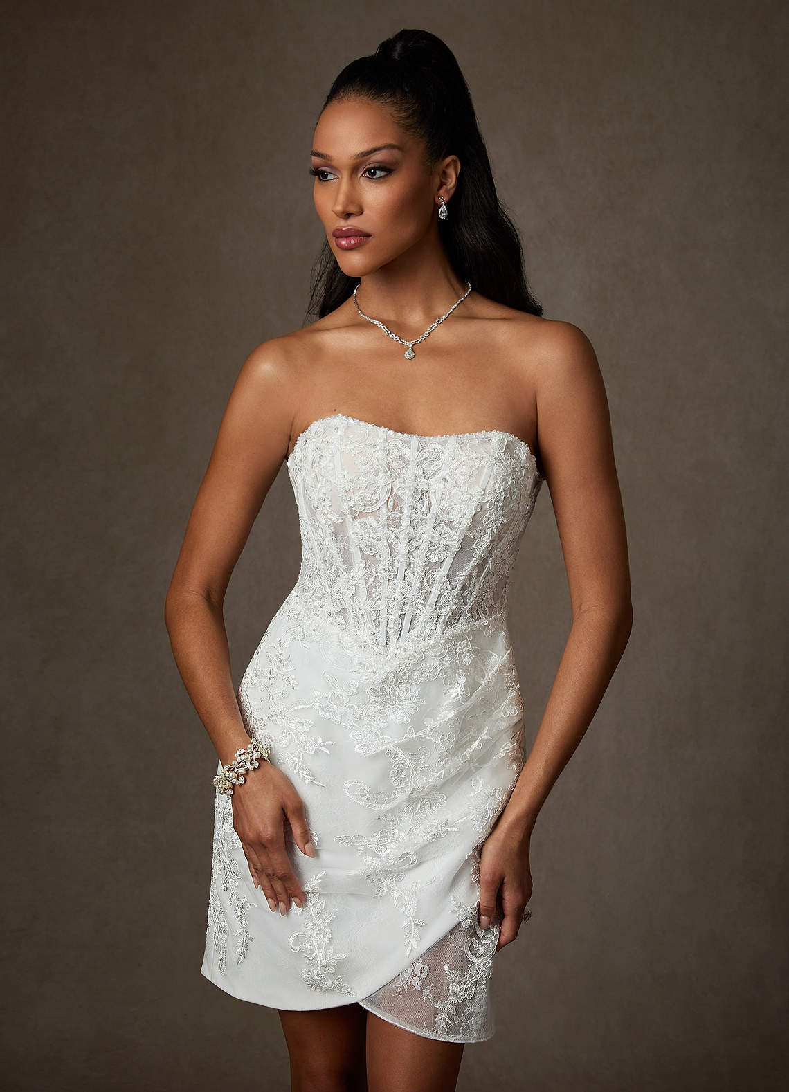 Azazie Hari Brudekjoler Skede Kæresteudskæring Blonder Mini Kjole image3