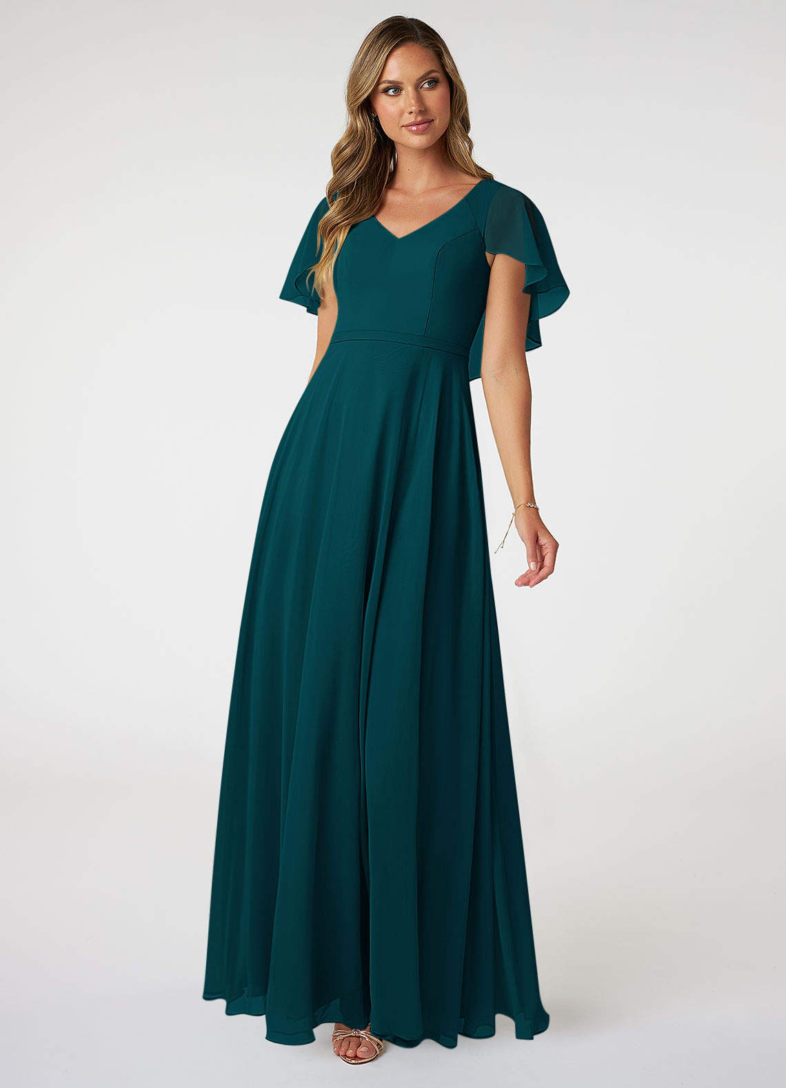 Azazie Jamie Bridesmaid Dresses Pine A-Line Chiffon Dress image1